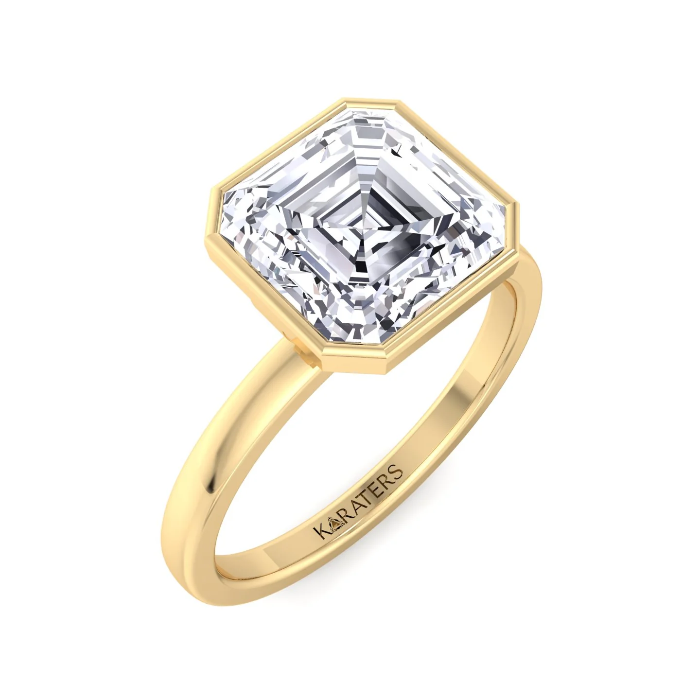 Asscher Cut Lab Grown Diamond Bezel Set Solitaire Engagement Ring - Image 9