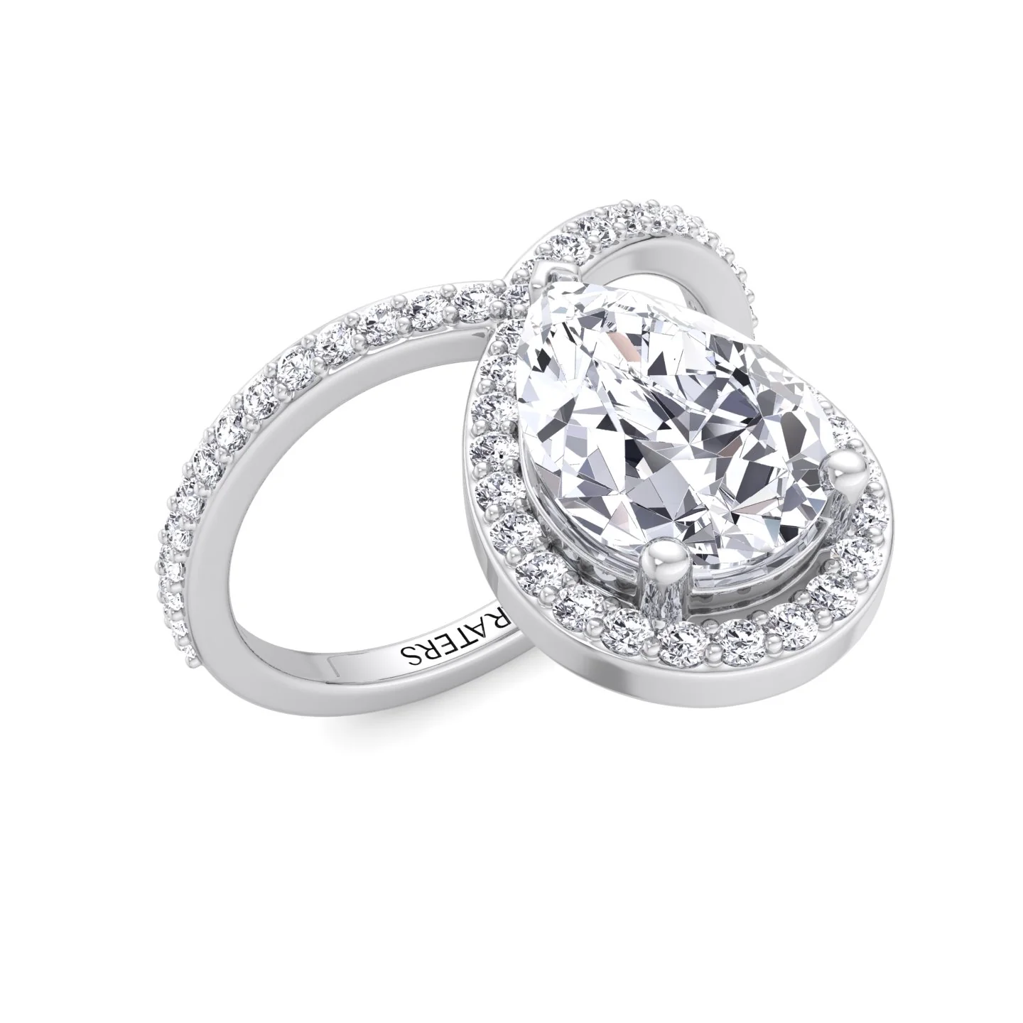 Pear Shaped Cut Lab Grown Diamond Engagement Ring With Halo and Twisted Pave Band - Image 3