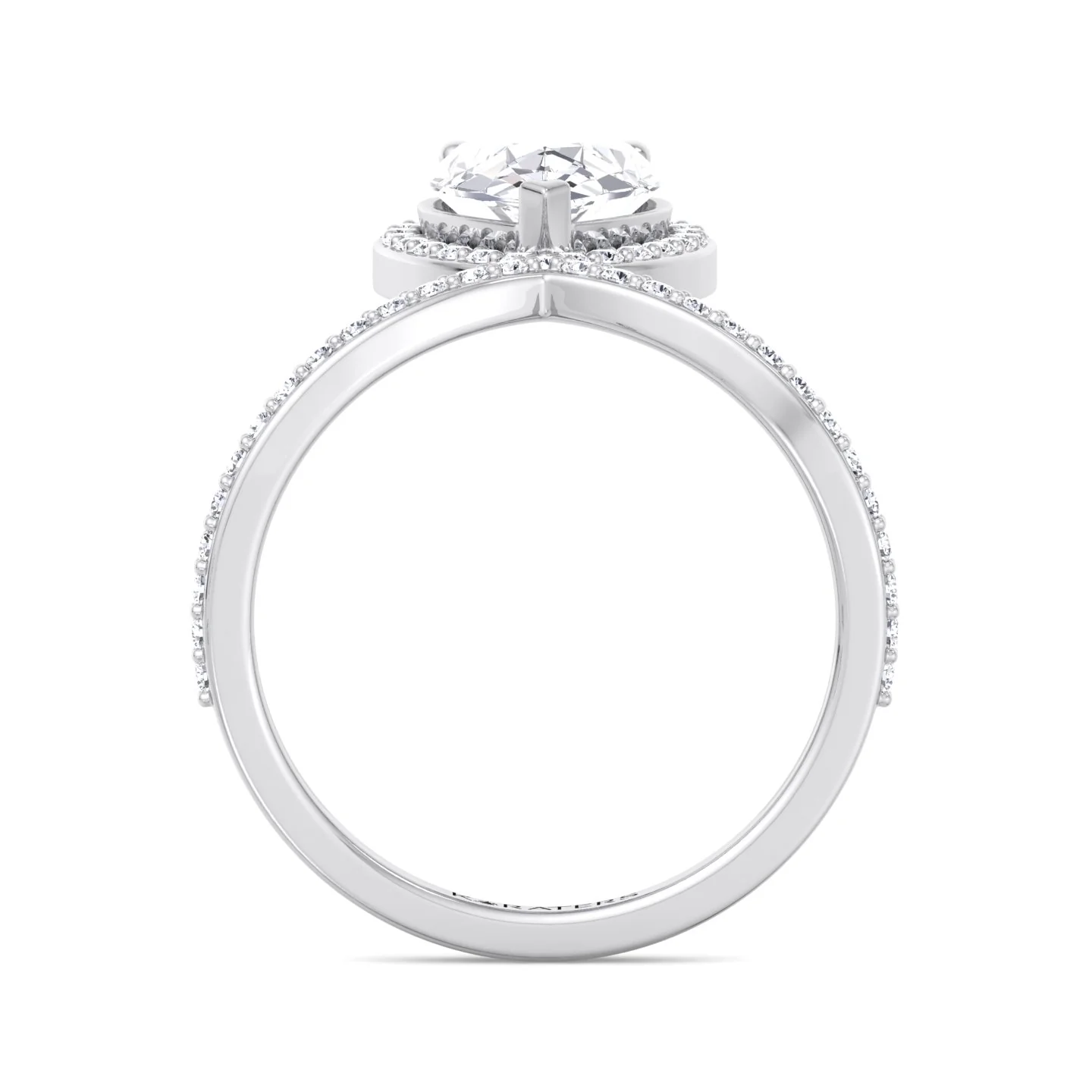 Pear Shaped Cut Lab Grown Diamond Engagement Ring With Halo and Twisted Pave Band - Image 5