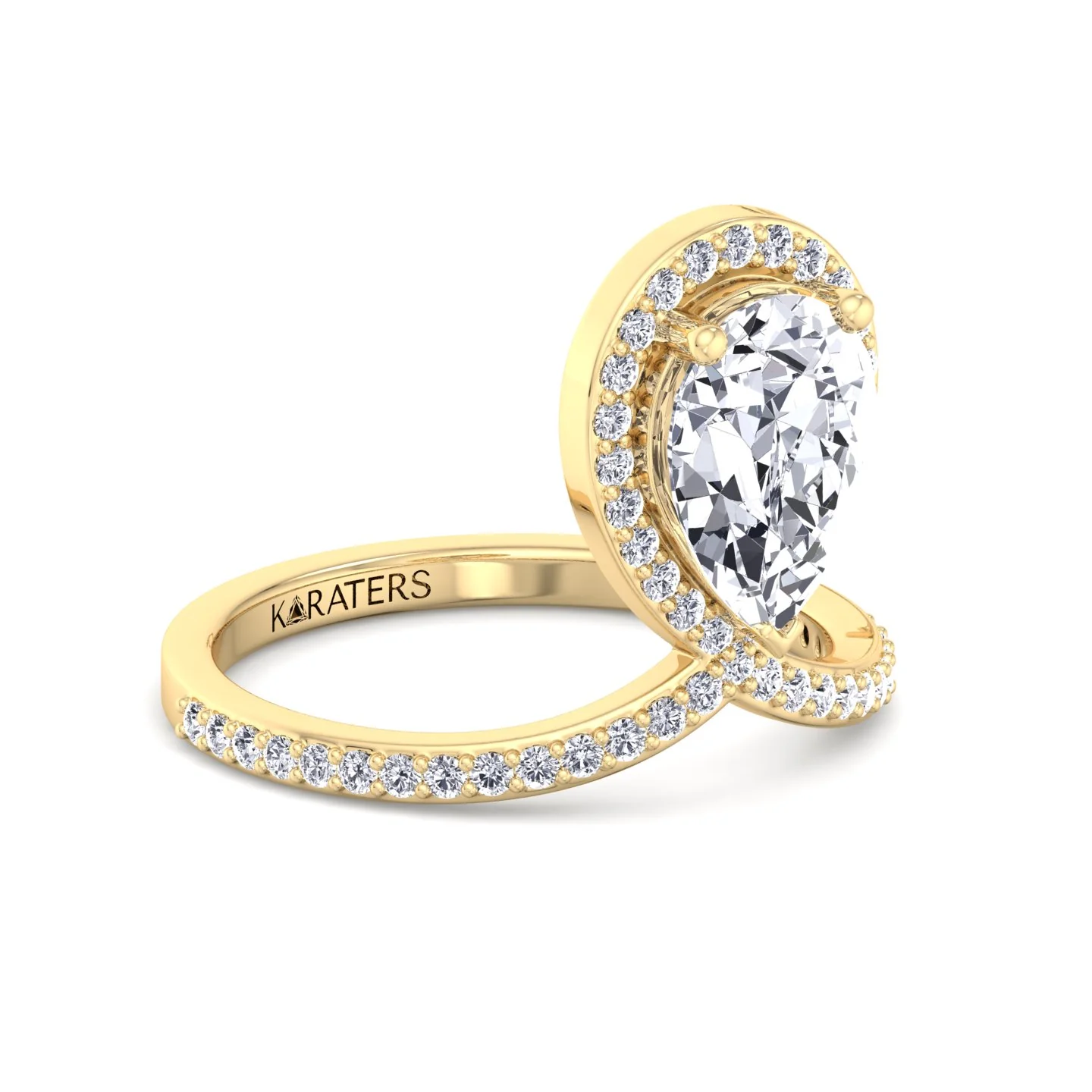 Pear Shaped Cut Lab Grown Diamond Engagement Ring With Halo and Twisted Pave Band - Image 6