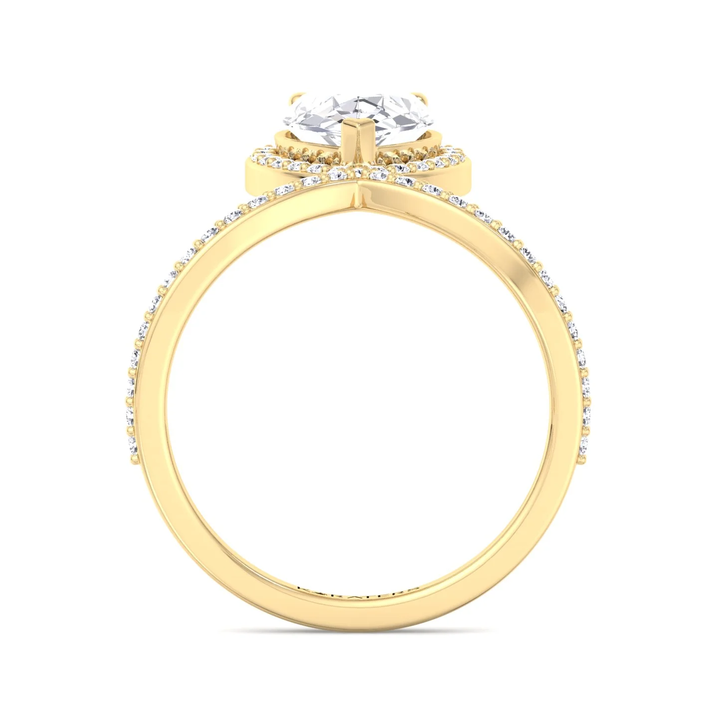 Pear Shaped Cut Lab Grown Diamond Engagement Ring With Halo and Twisted Pave Band - Image 7