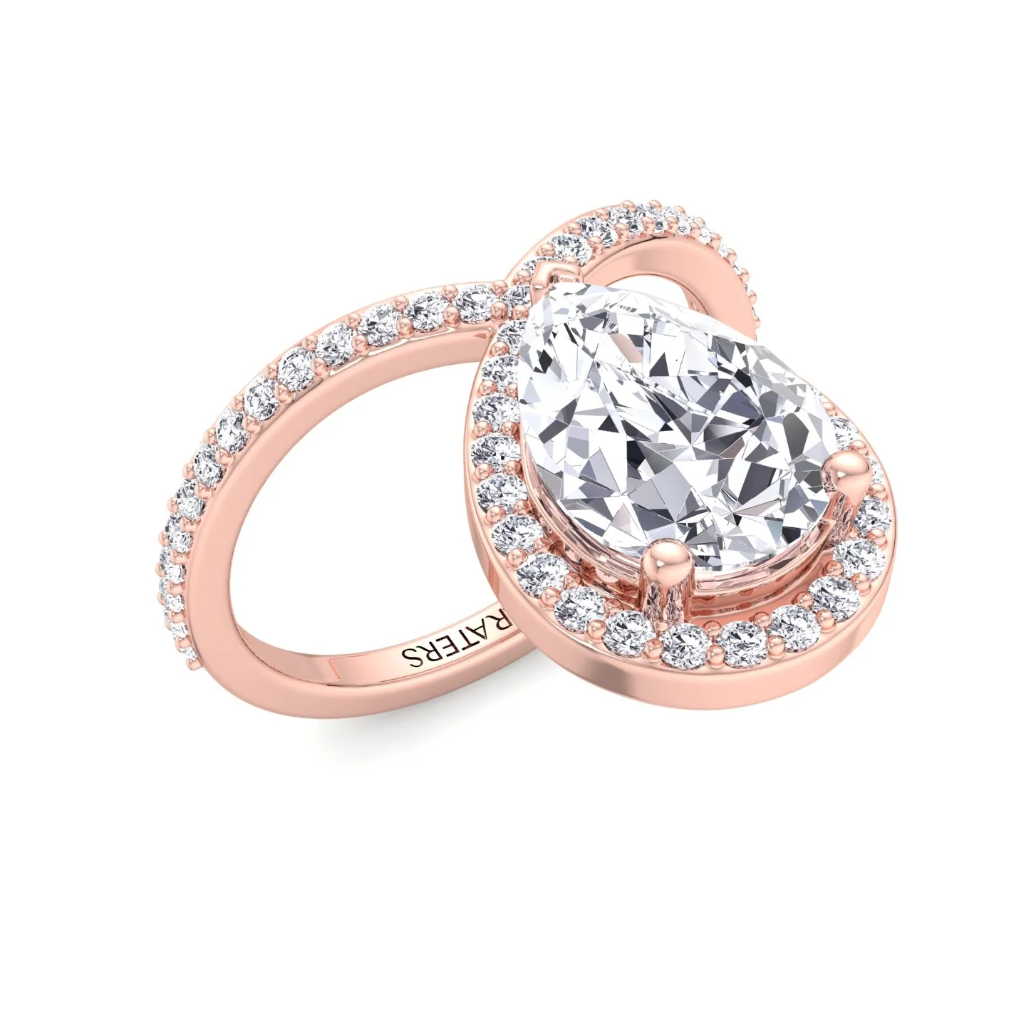 Pear Shaped Cut Lab Grown Diamond Engagement Ring With Halo and Twisted Pave Band - Image 9