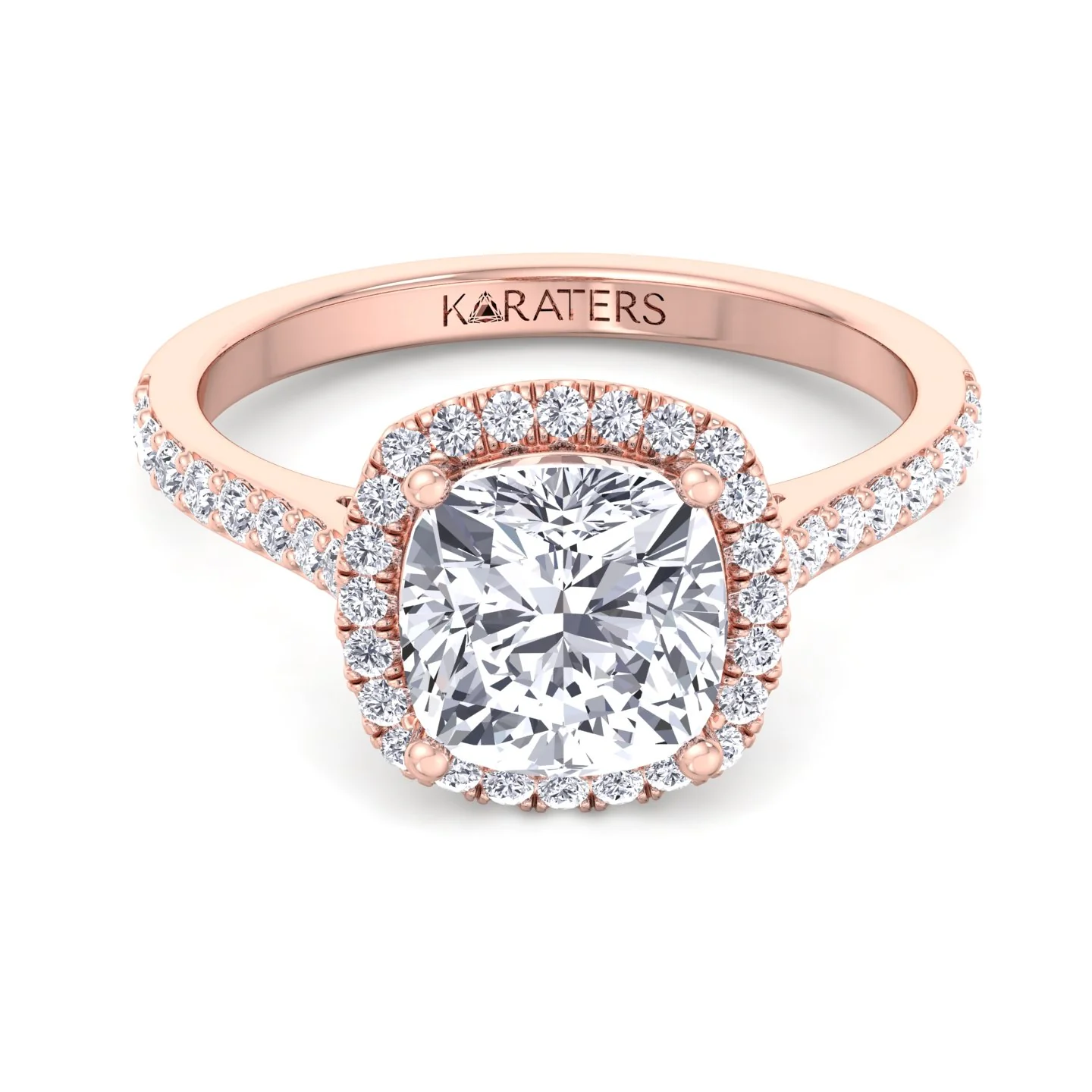 Cushion Cut Halo Lab Grown Diamond Engagement Ring With Thick Pave Band - Image 10