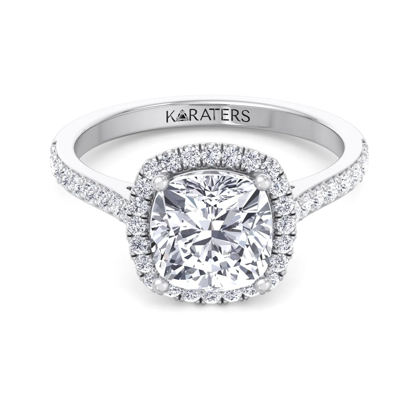 Cushion Cut Halo Lab Grown Diamond Engagement Ring With Thick Pave Band - Image 3
