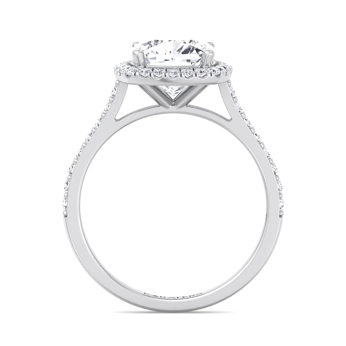 Cushion Cut Halo Lab Grown Diamond Engagement Ring With Thick Pave Band - Image 4