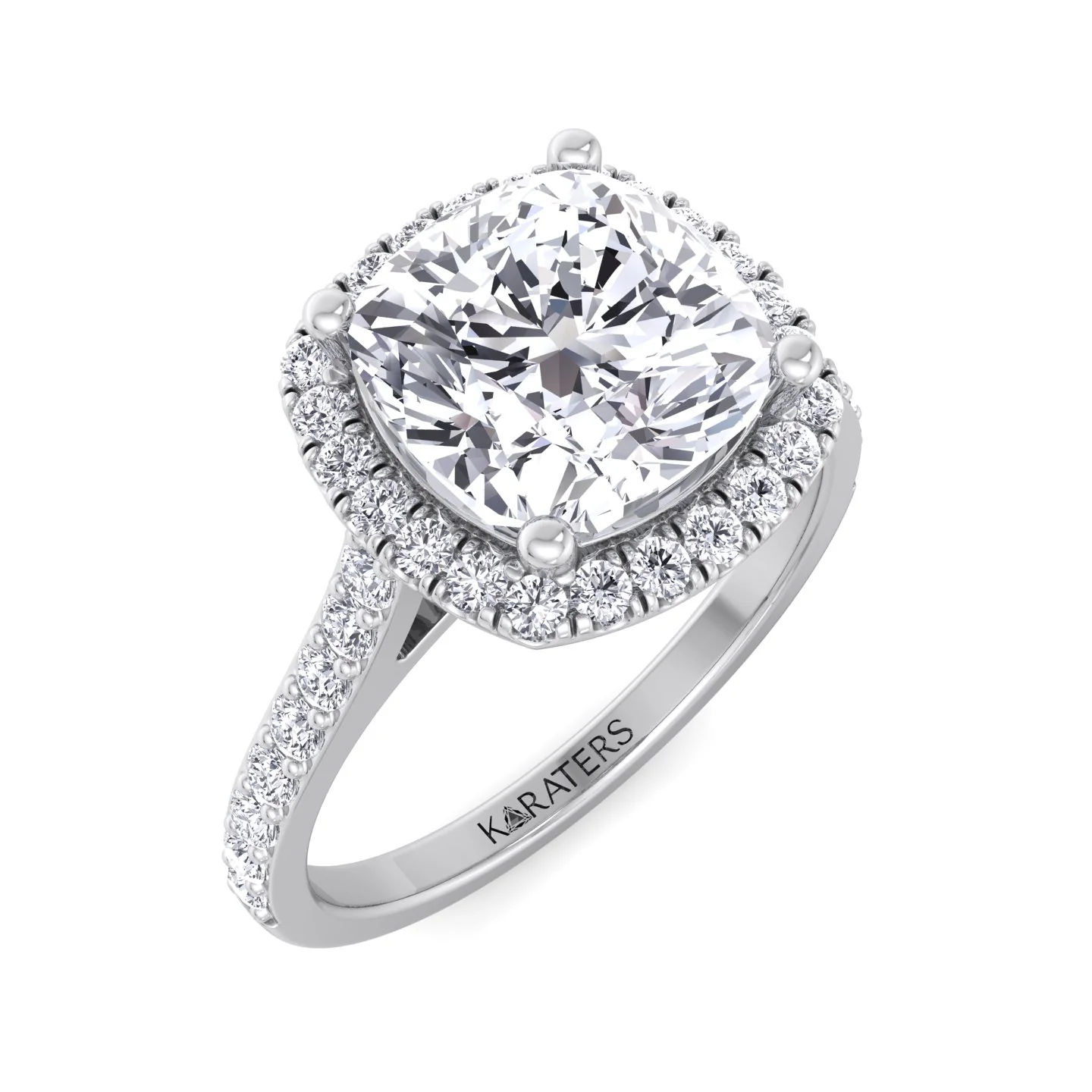 Cushion Cut Halo Lab Grown Diamond Engagement Ring With Thick Pave Band - Image 5