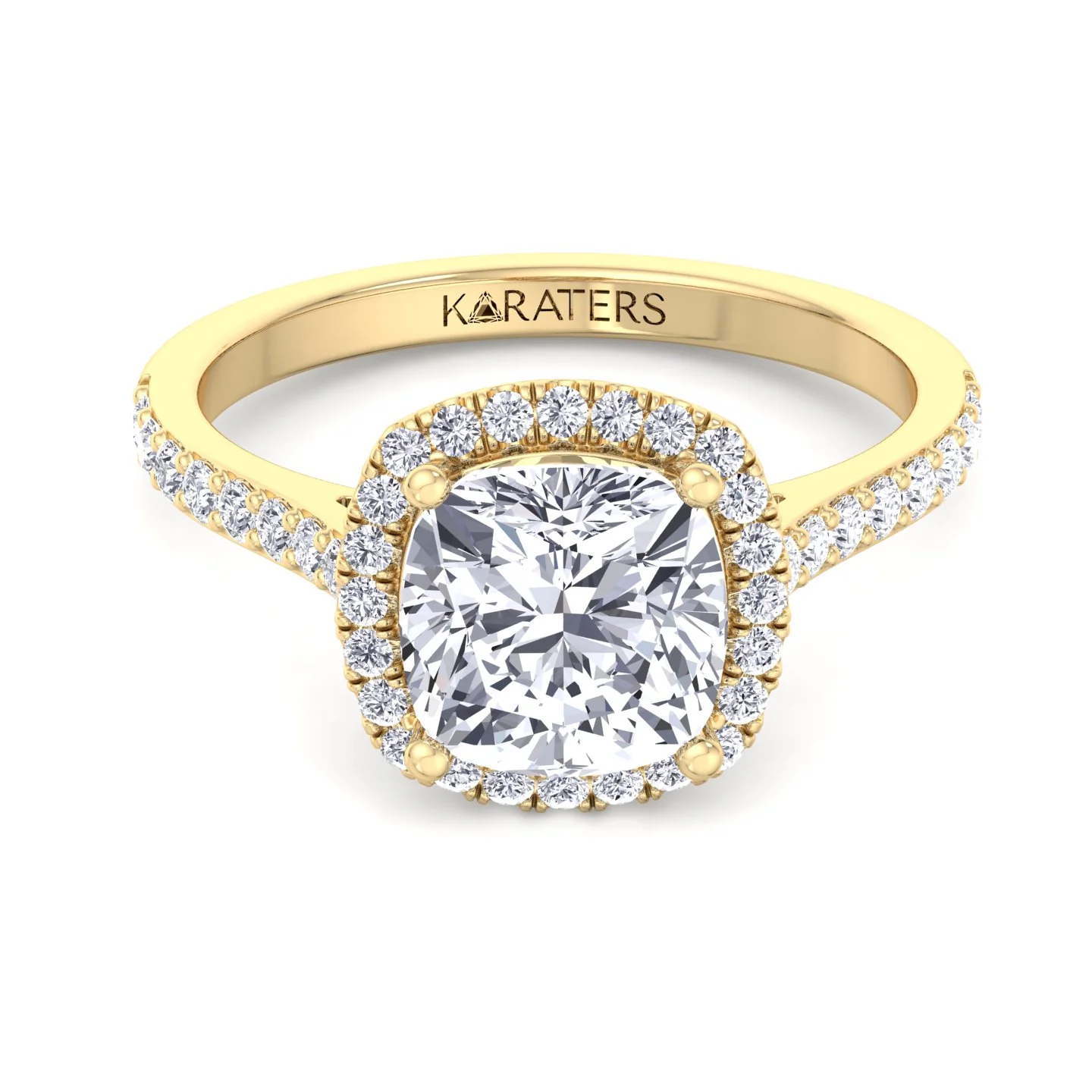 Cushion Cut Halo Lab Grown Diamond Engagement Ring With Thick Pave Band - Image 6