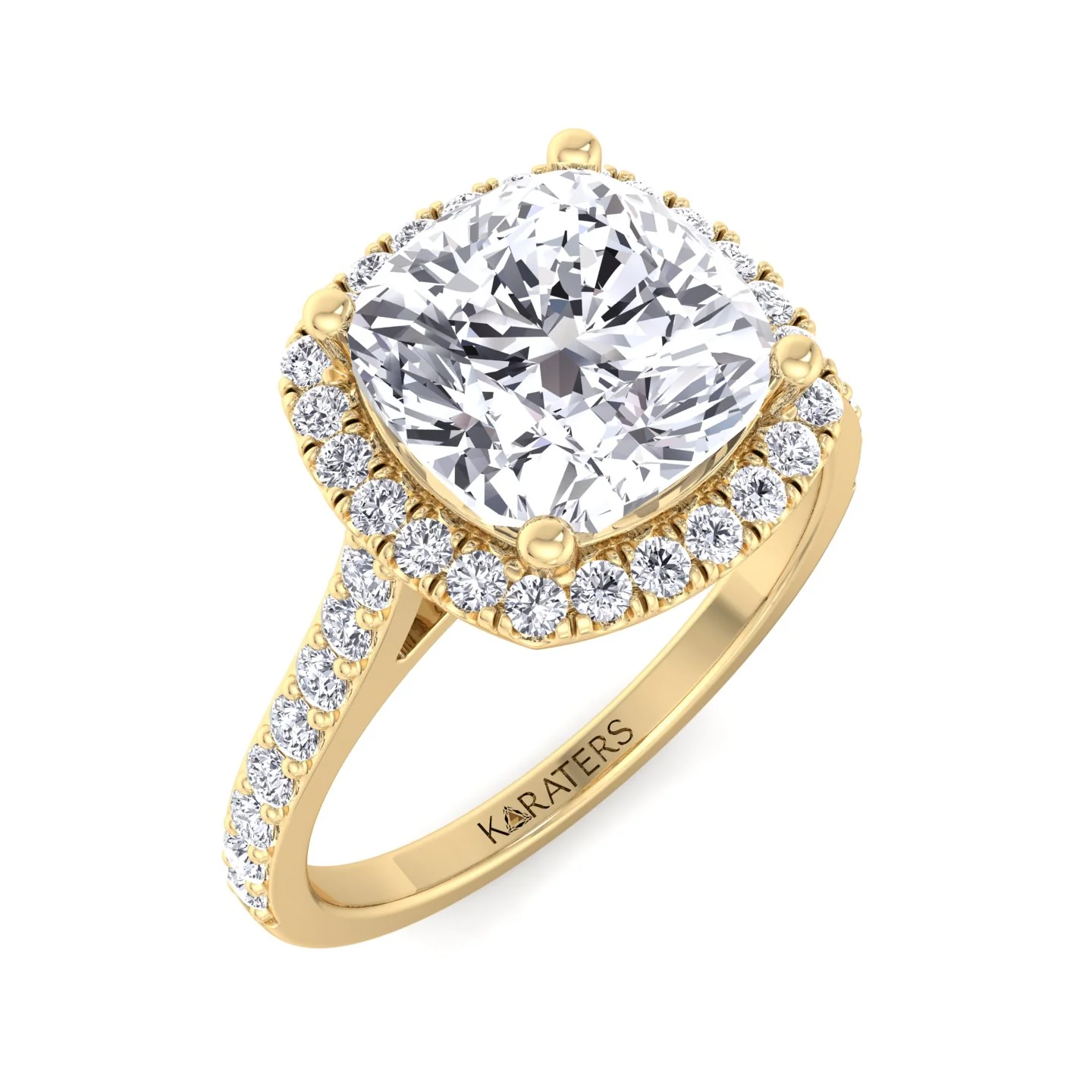Cushion Cut Halo Lab Grown Diamond Engagement Ring With Thick Pave Band - Image 8