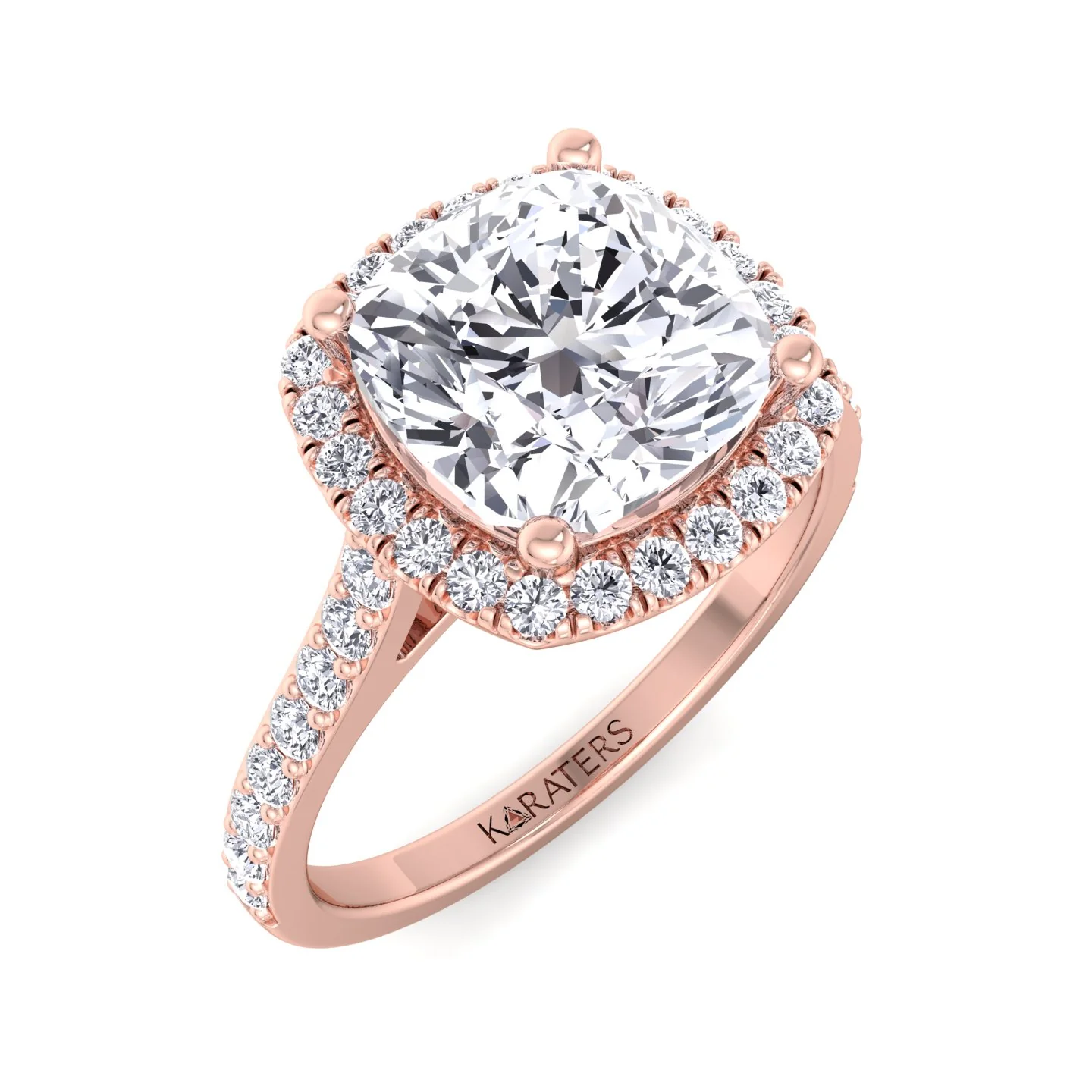 Cushion Cut Halo Lab Grown Diamond Engagement Ring With Thick Pave Band - Image 9