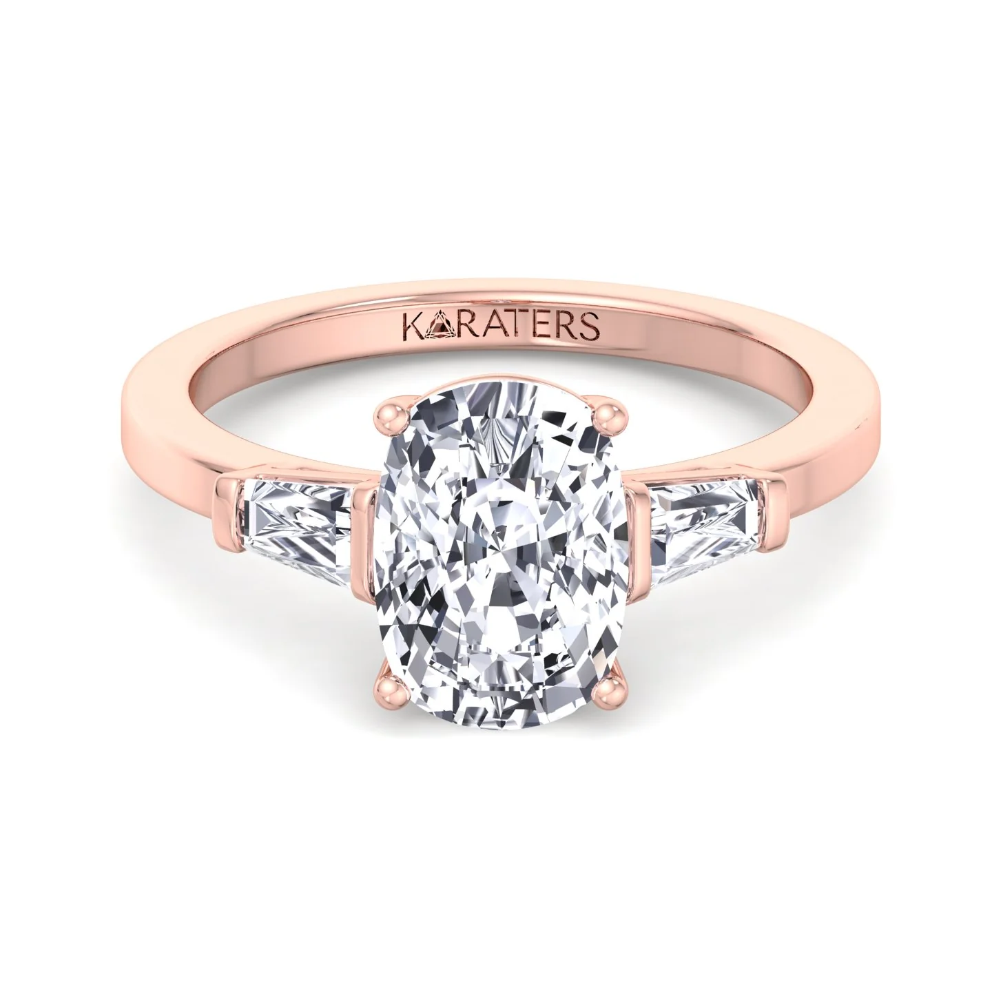 Elongated Cushion Cut Lab Grown Diamond Engagement Ring with Tapered Baguette Sidestones - Image 10