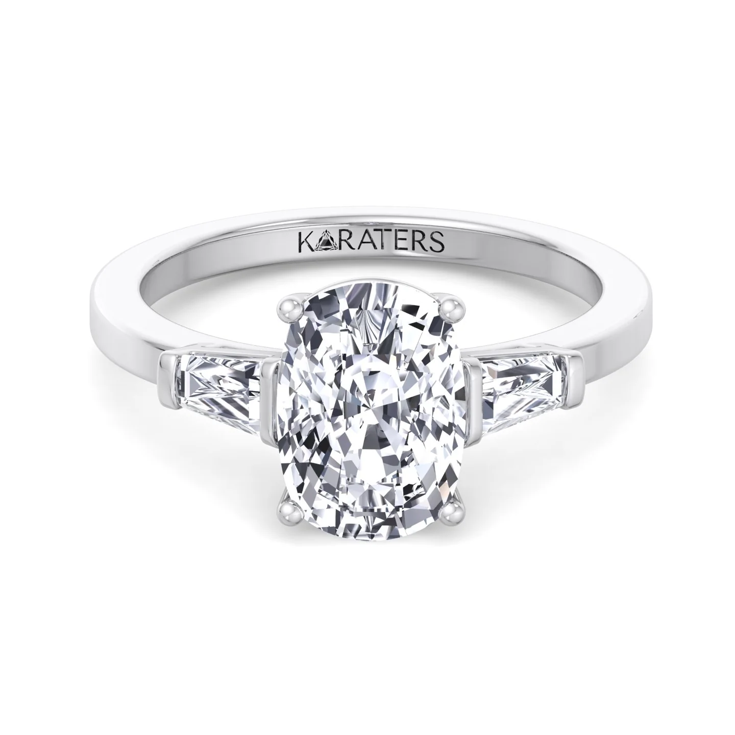 Elongated Cushion Cut Lab Grown Diamond Engagement Ring with Tapered Baguette Sidestones - Image 3