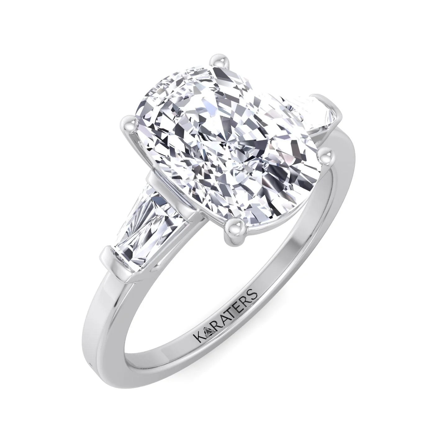 Elongated Cushion Cut Lab Grown Diamond Engagement Ring with Tapered Baguette Sidestones - Image 5