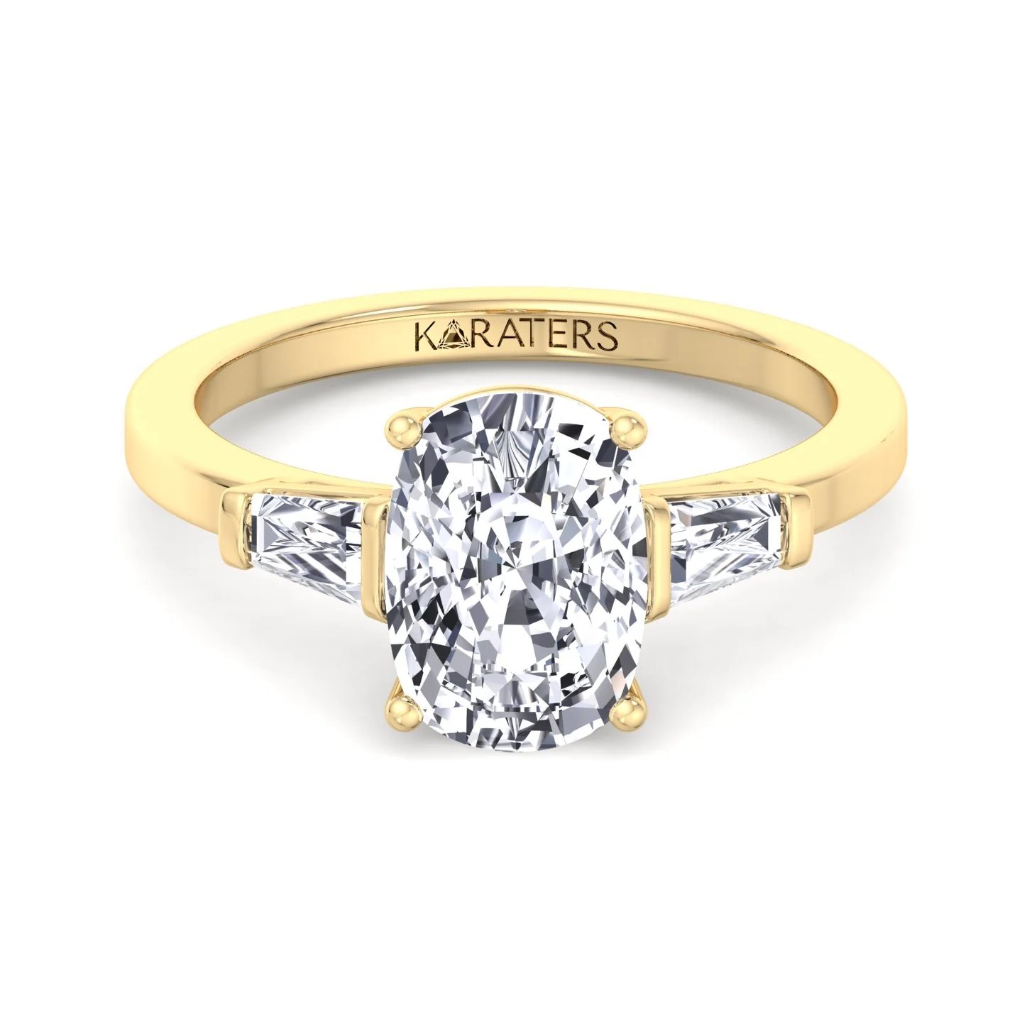 Elongated Cushion Cut Lab Grown Diamond Engagement Ring with Tapered Baguette Sidestones - Image 6