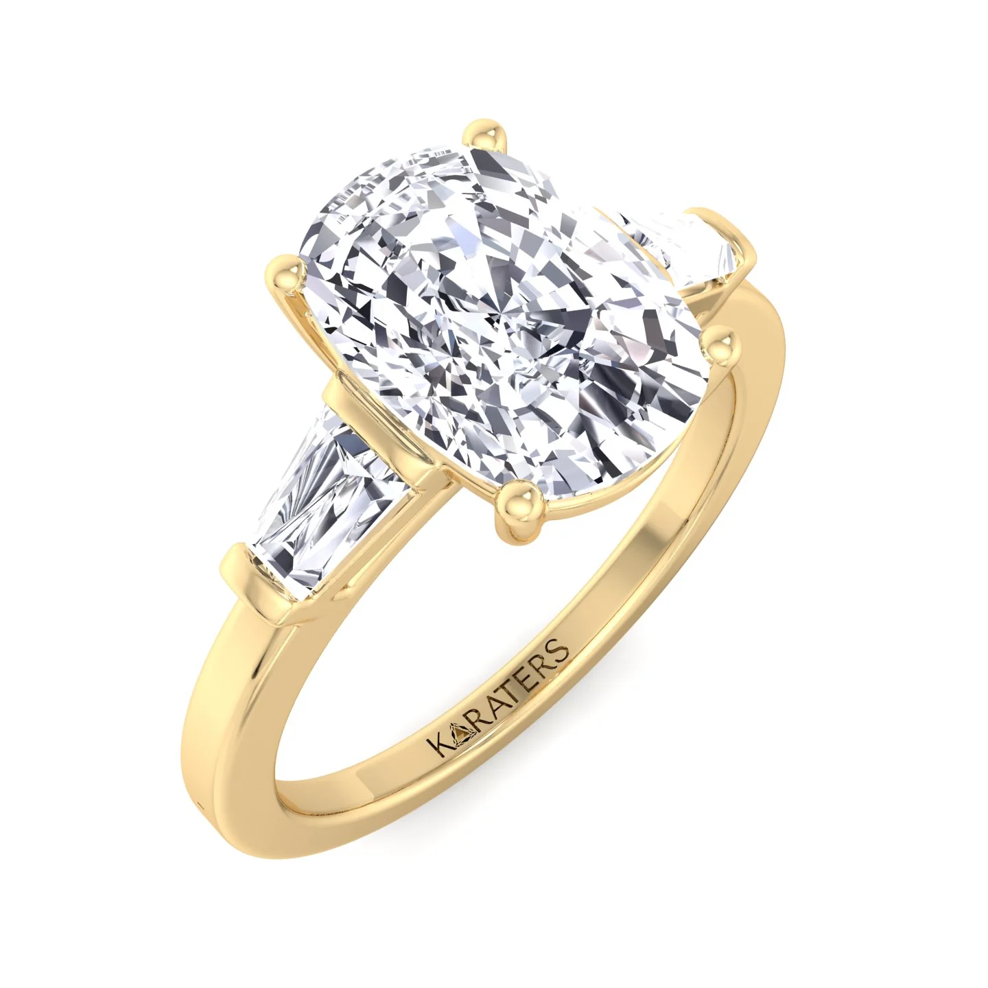 Elongated Cushion Cut Lab Grown Diamond Engagement Ring with Tapered Baguette Sidestones - Image 8