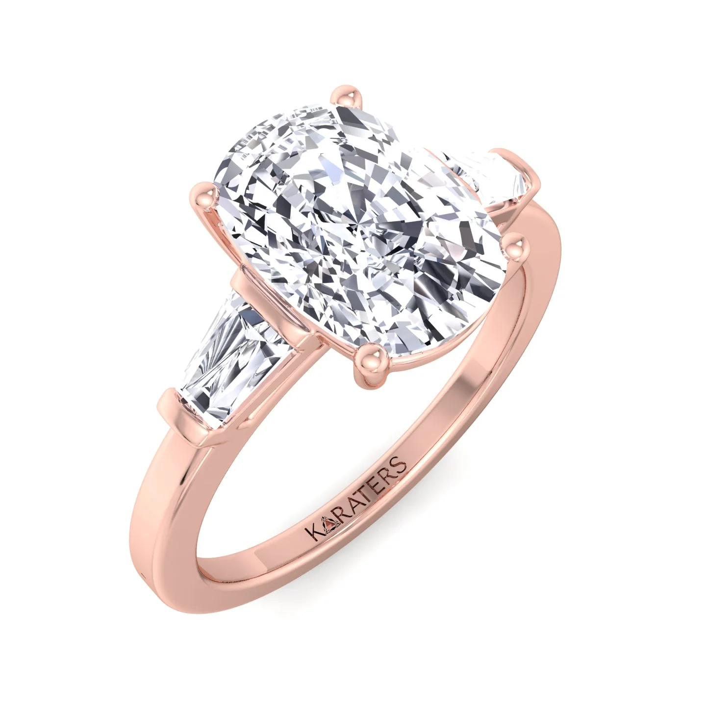 Elongated Cushion Cut Lab Grown Diamond Engagement Ring with Tapered Baguette Sidestones - Image 9