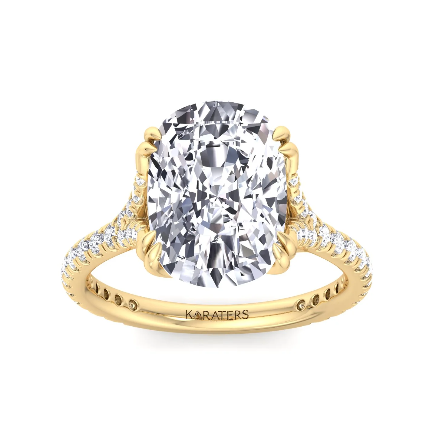 Elongated Cushion Shape Lab Grown Diamond Engagement Ring with Double Claw and Pave Band - Image 10