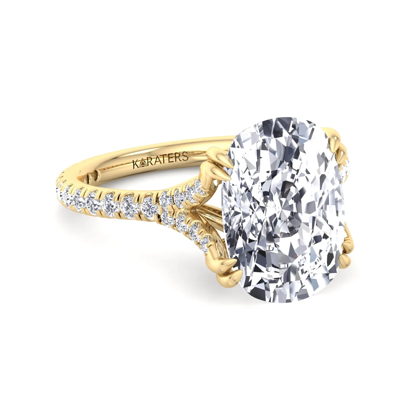 Elongated Cushion Shape Lab Grown Diamond Engagement Ring with Double Claw and Pave Band - Image 11