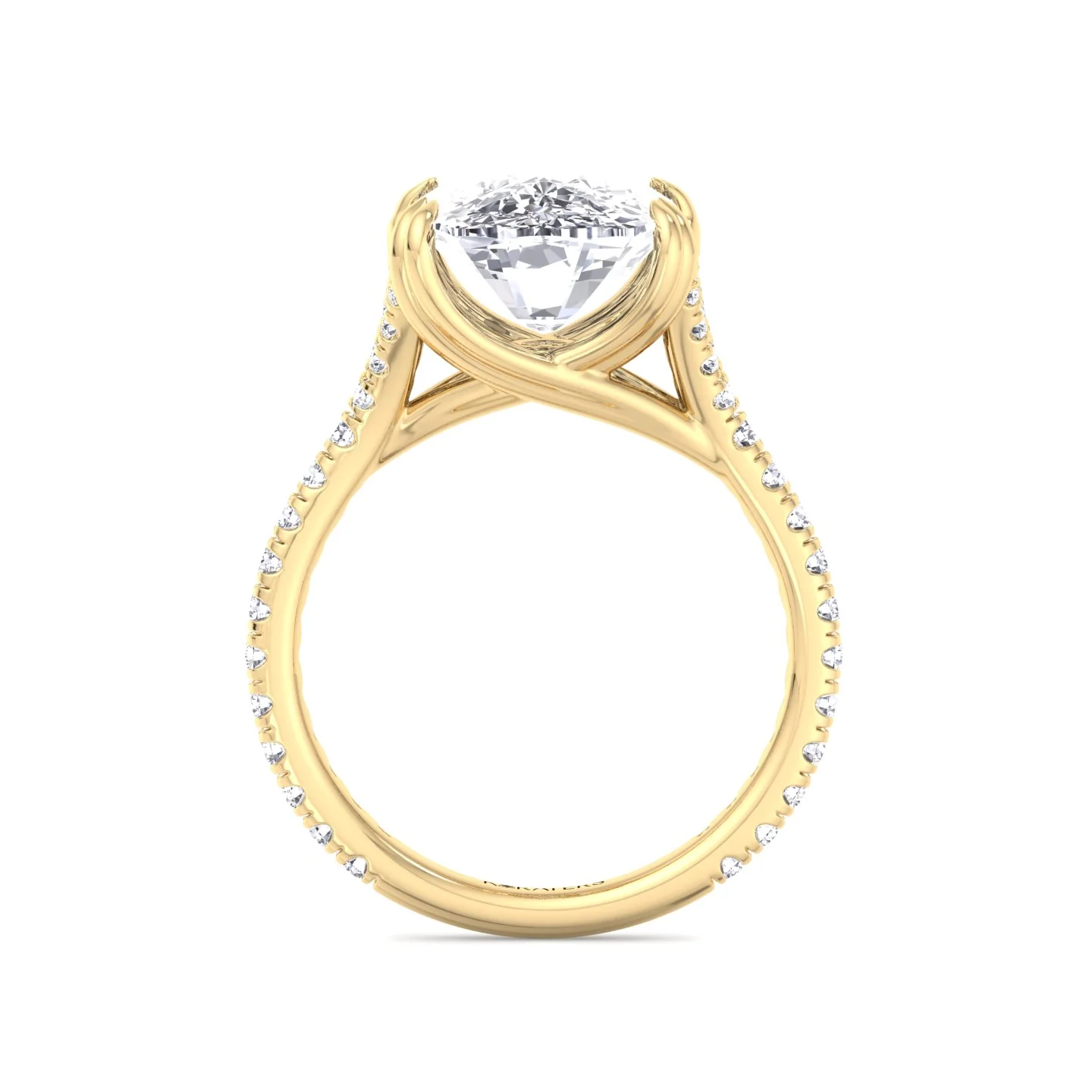 Elongated Cushion Shape Lab Grown Diamond Engagement Ring with Double Claw and Pave Band - Image 12