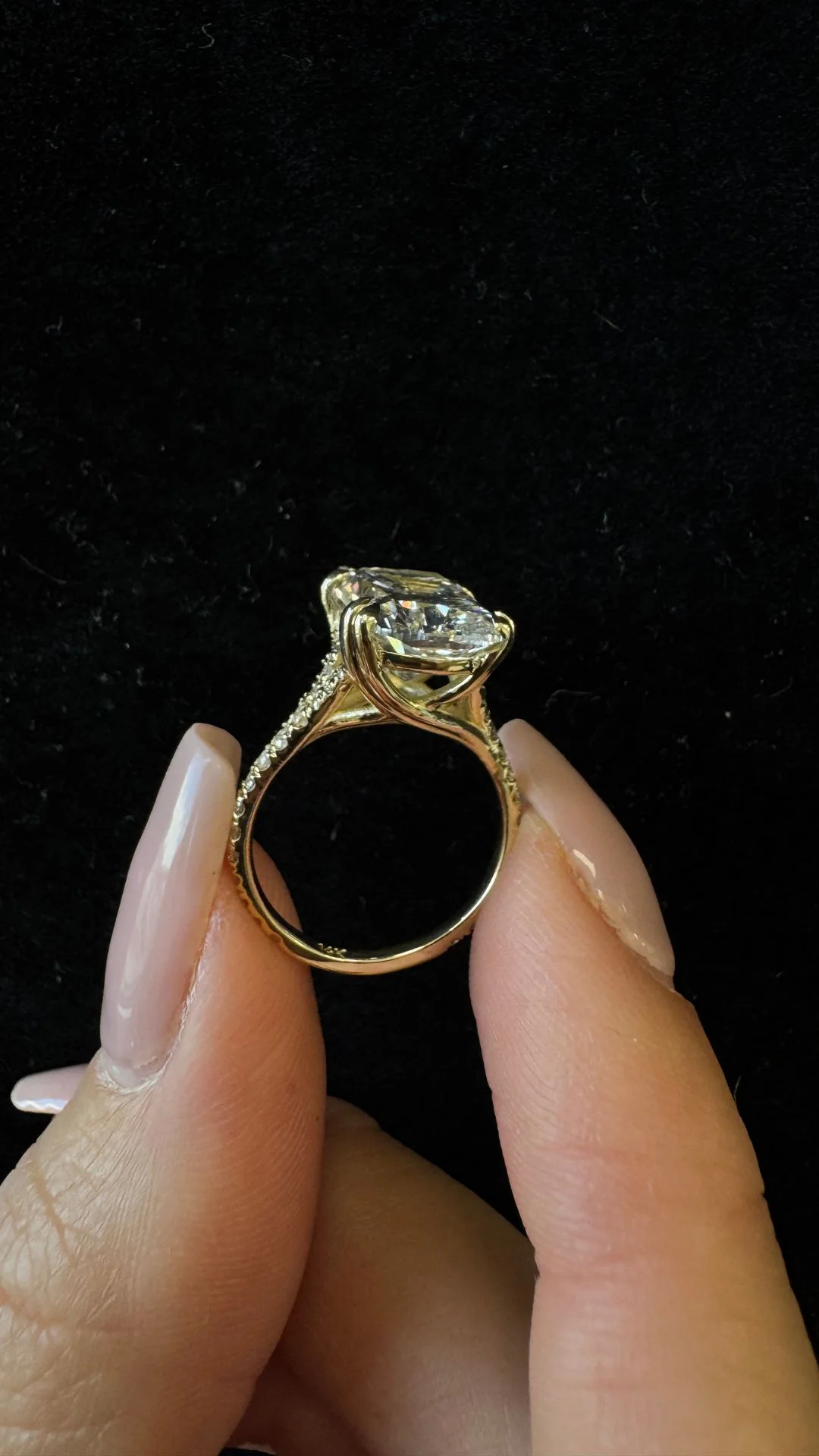 Elongated Cushion Shape Lab Grown Diamond Engagement Ring with Double Claw and Pave Band - Image 18