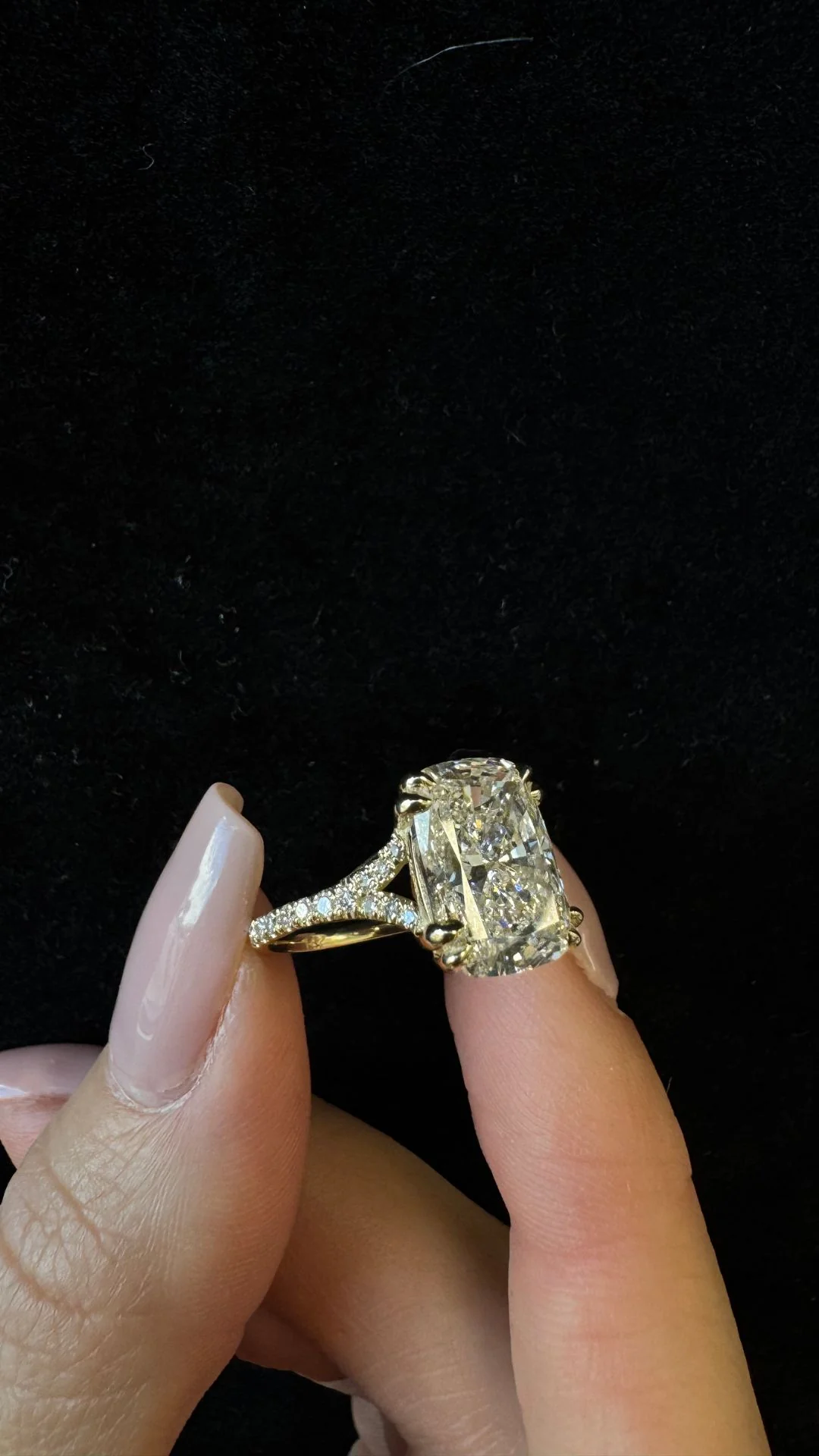 Elongated Cushion Shape Lab Grown Diamond Engagement Ring with Double Claw and Pave Band - Image 3