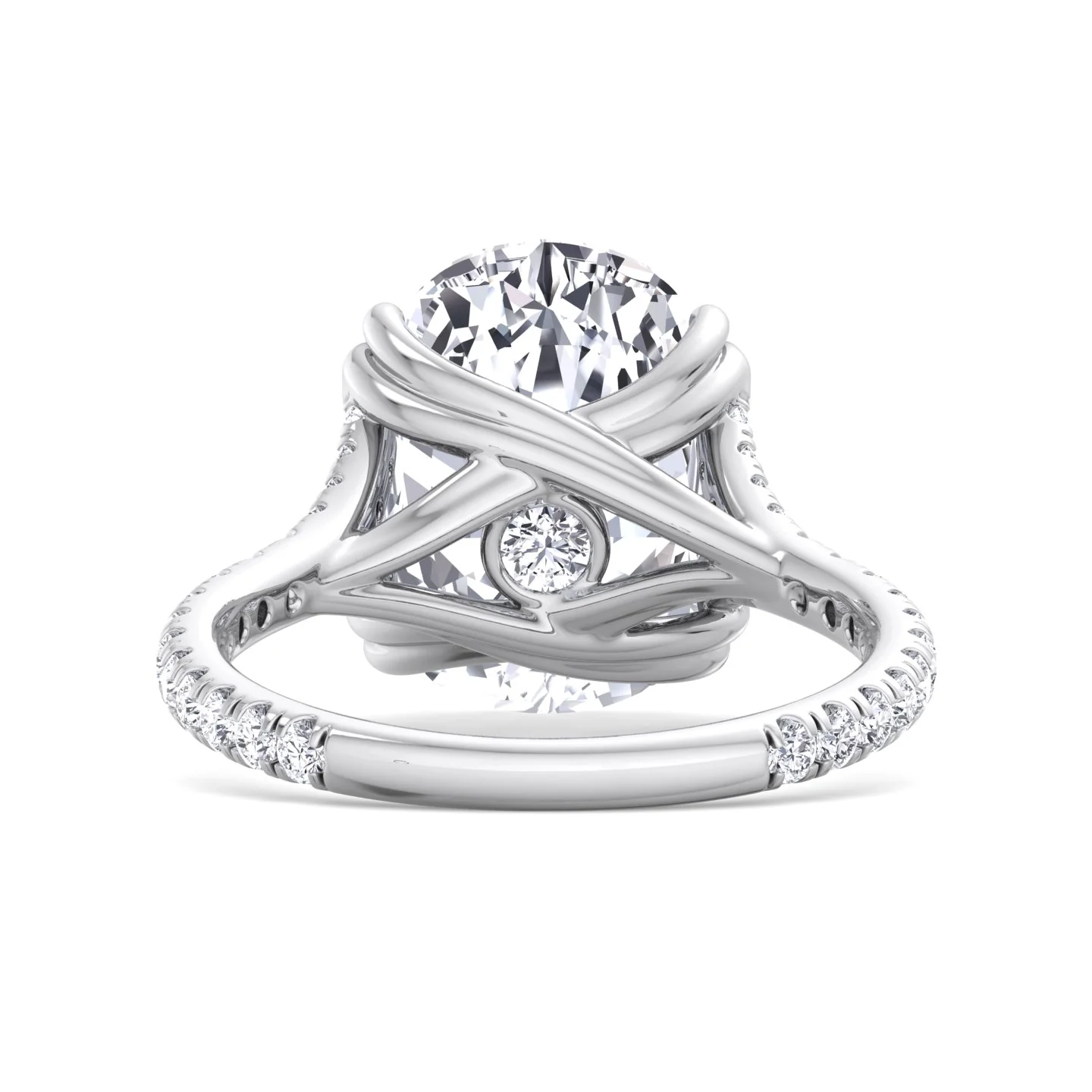 Elongated Cushion Shape Lab Grown Diamond Engagement Ring with Double Claw and Pave Band - Image 4