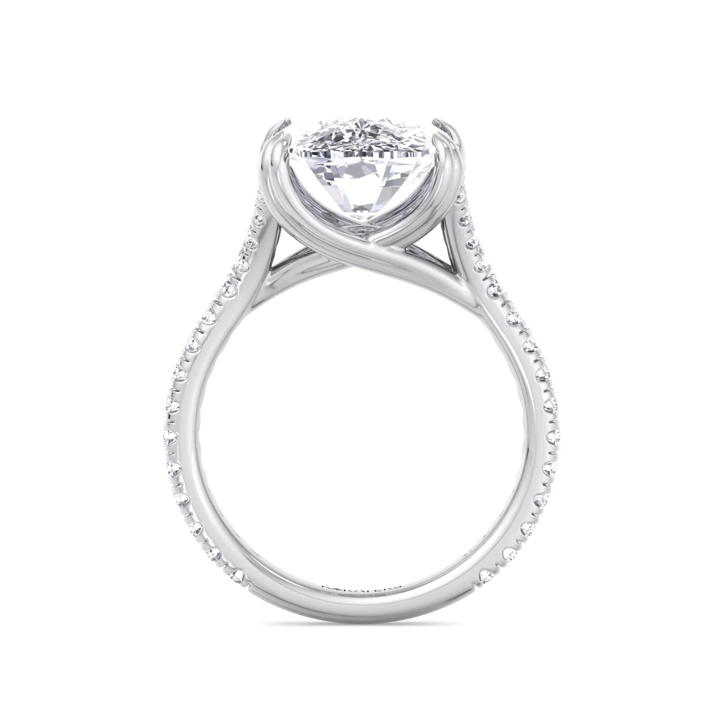 Elongated Cushion Shape Lab Grown Diamond Engagement Ring with Double Claw and Pave Band - Image 7