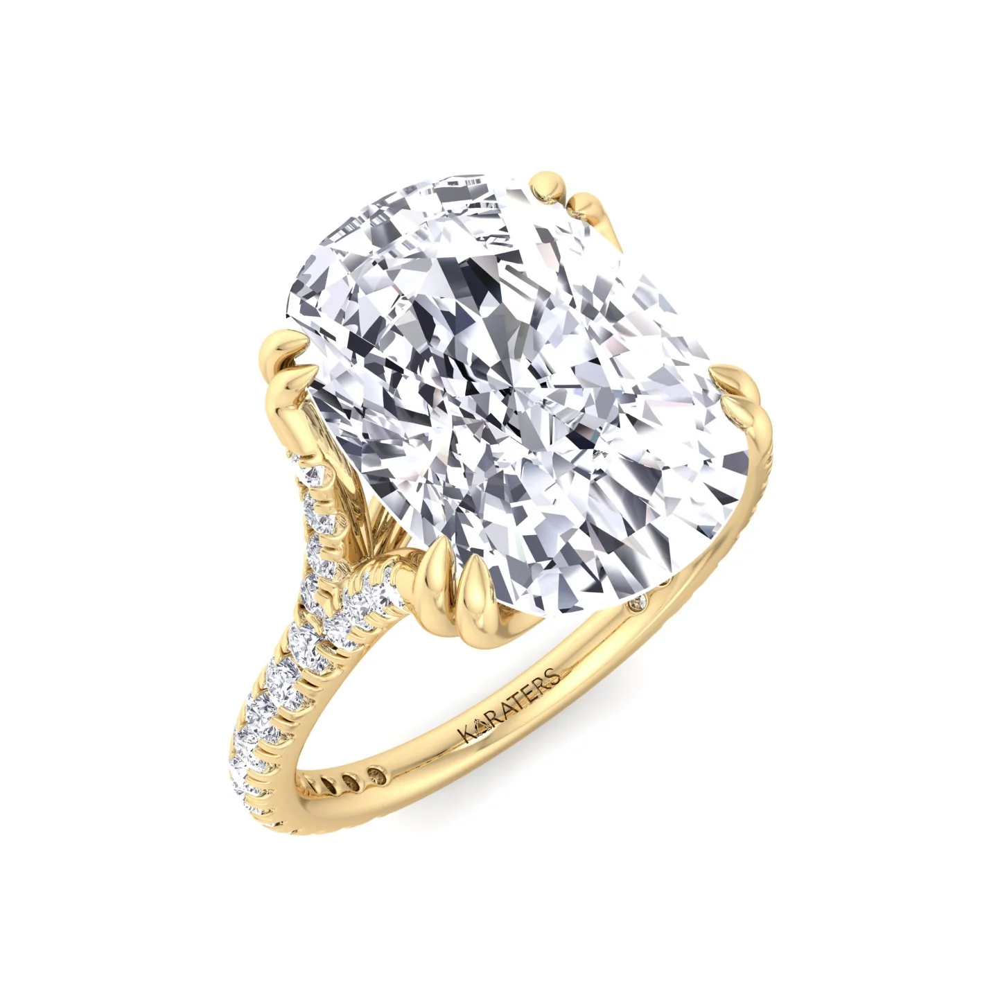 Elongated Cushion Shape Lab Grown Diamond Engagement Ring with Double Claw and Pave Band - Image 8