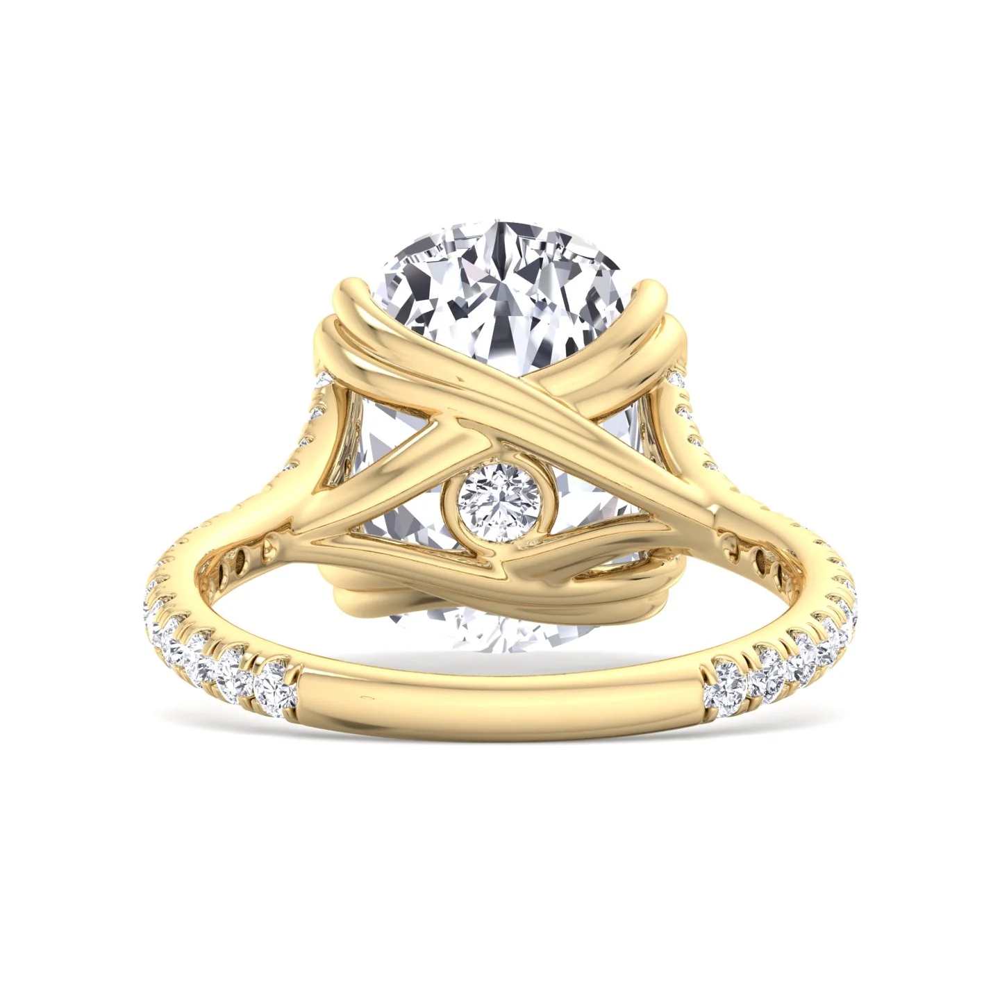 Elongated Cushion Shape Lab Grown Diamond Engagement Ring with Double Claw and Pave Band - Image 9