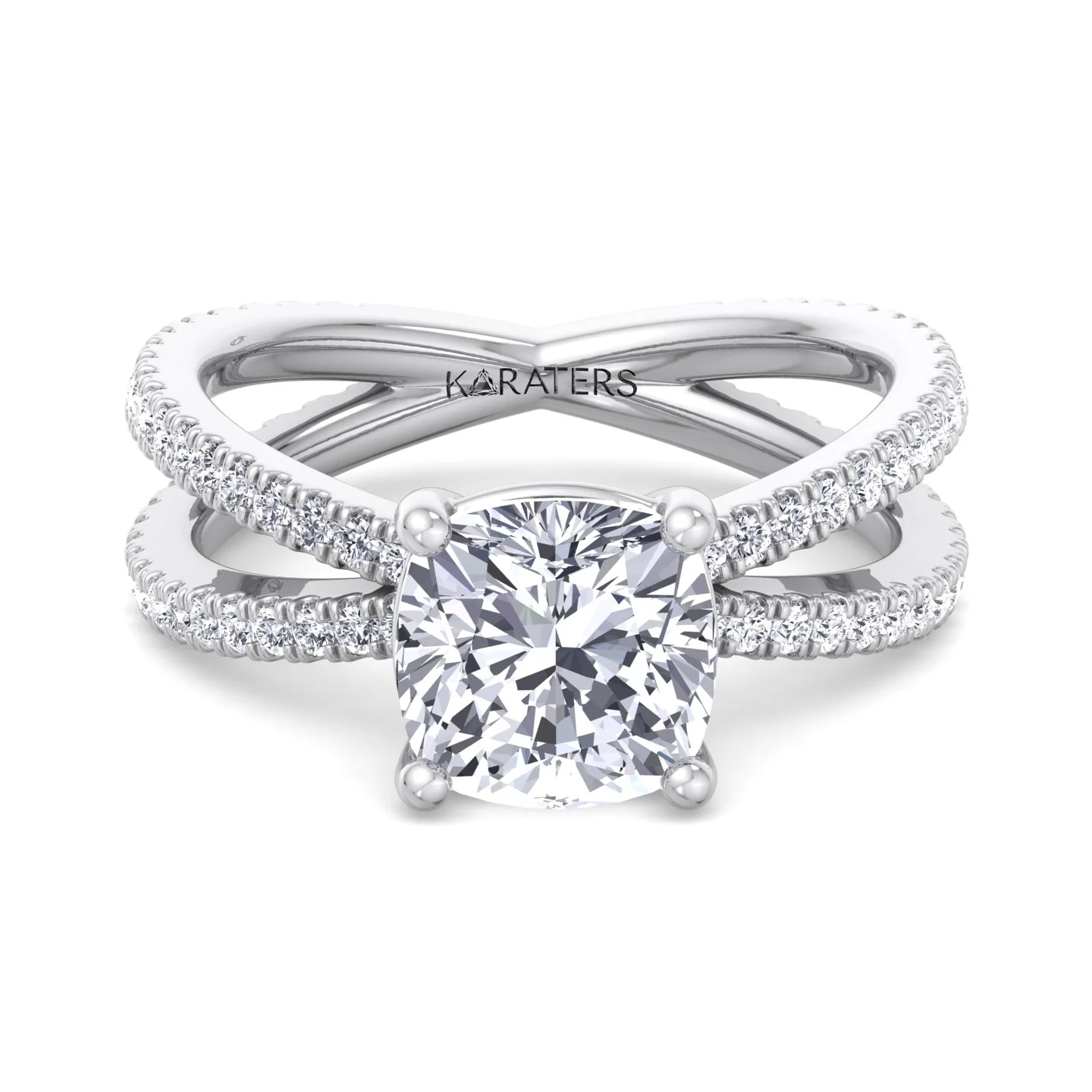 Cushion Cut Lab Grown Diamond Engagement Ring with Double BAND SideStones - Image 3