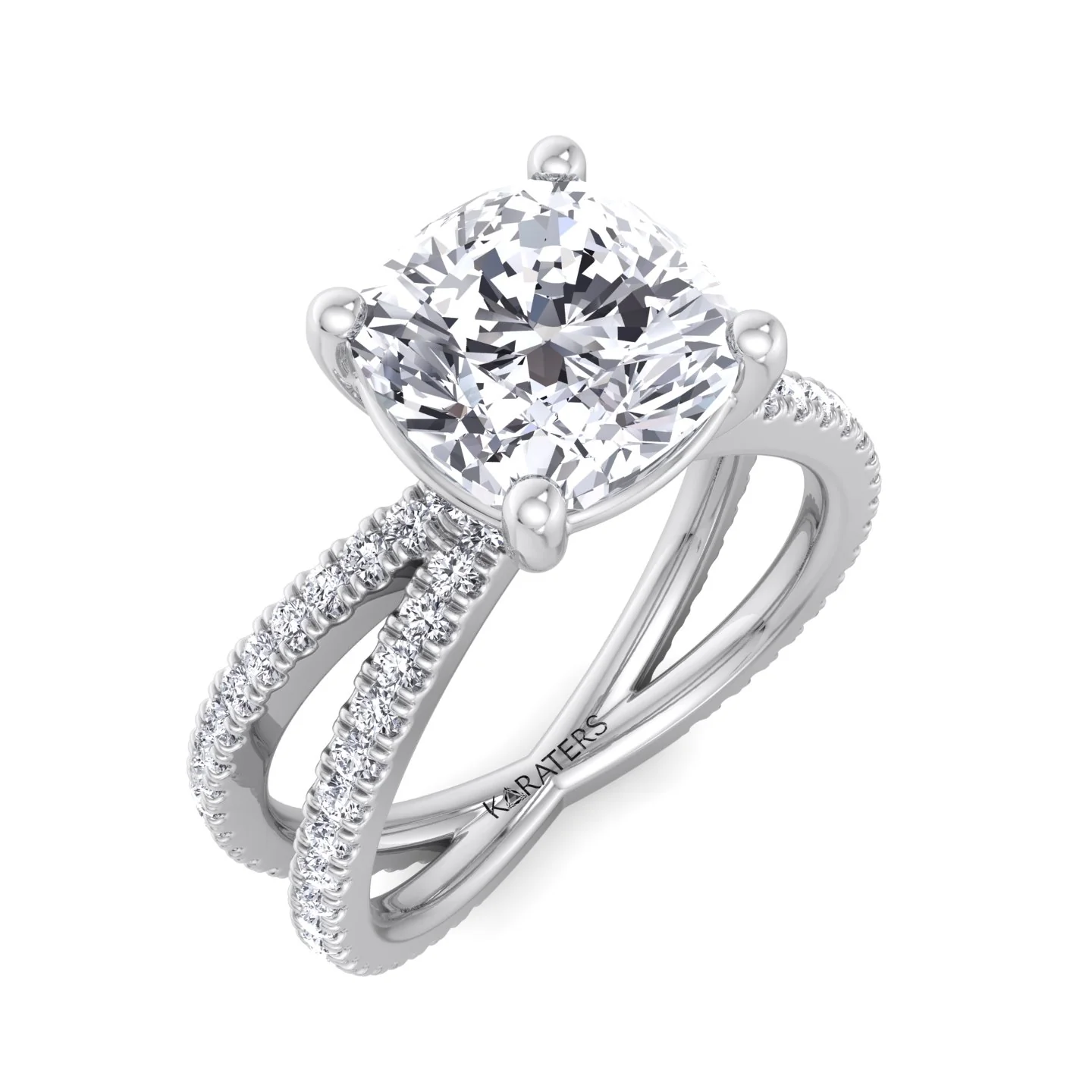 Cushion Cut Lab Grown Diamond Engagement Ring with Double BAND SideStones - Image 5