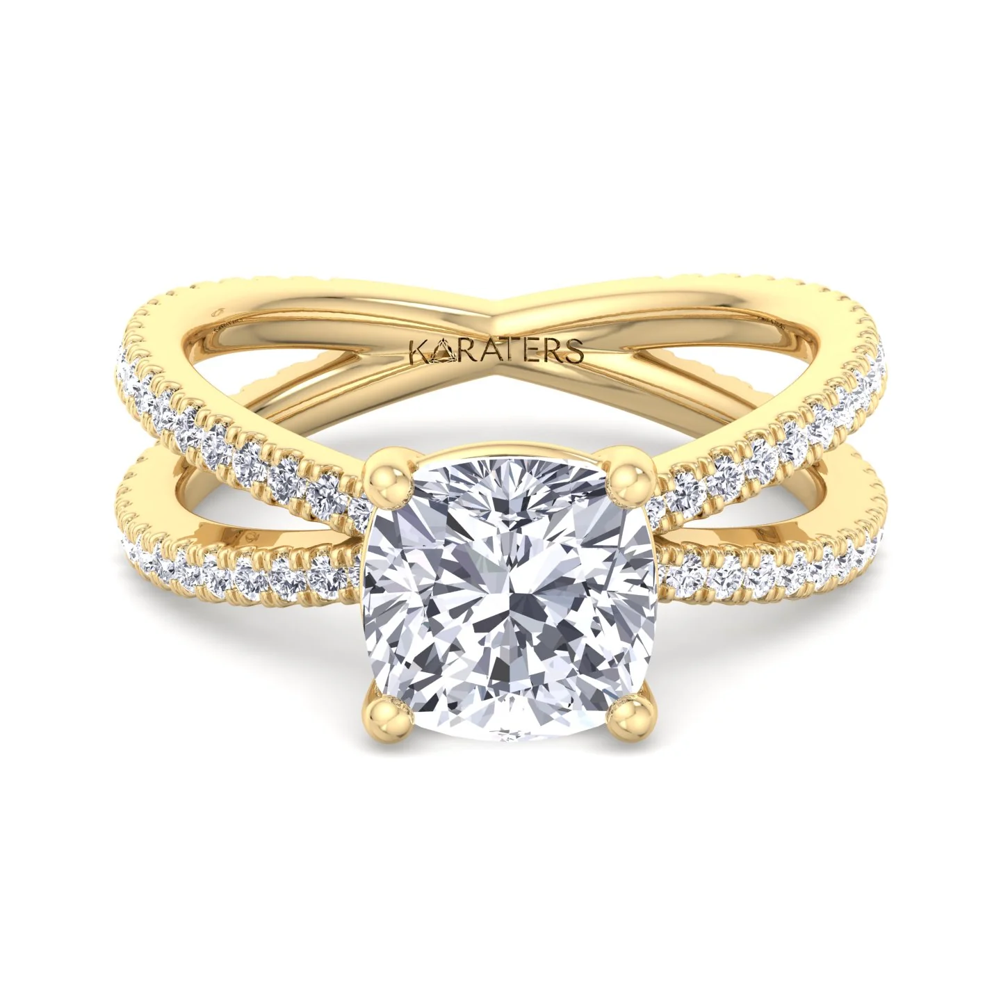 Cushion Cut Lab Grown Diamond Engagement Ring with Double BAND SideStones - Image 6