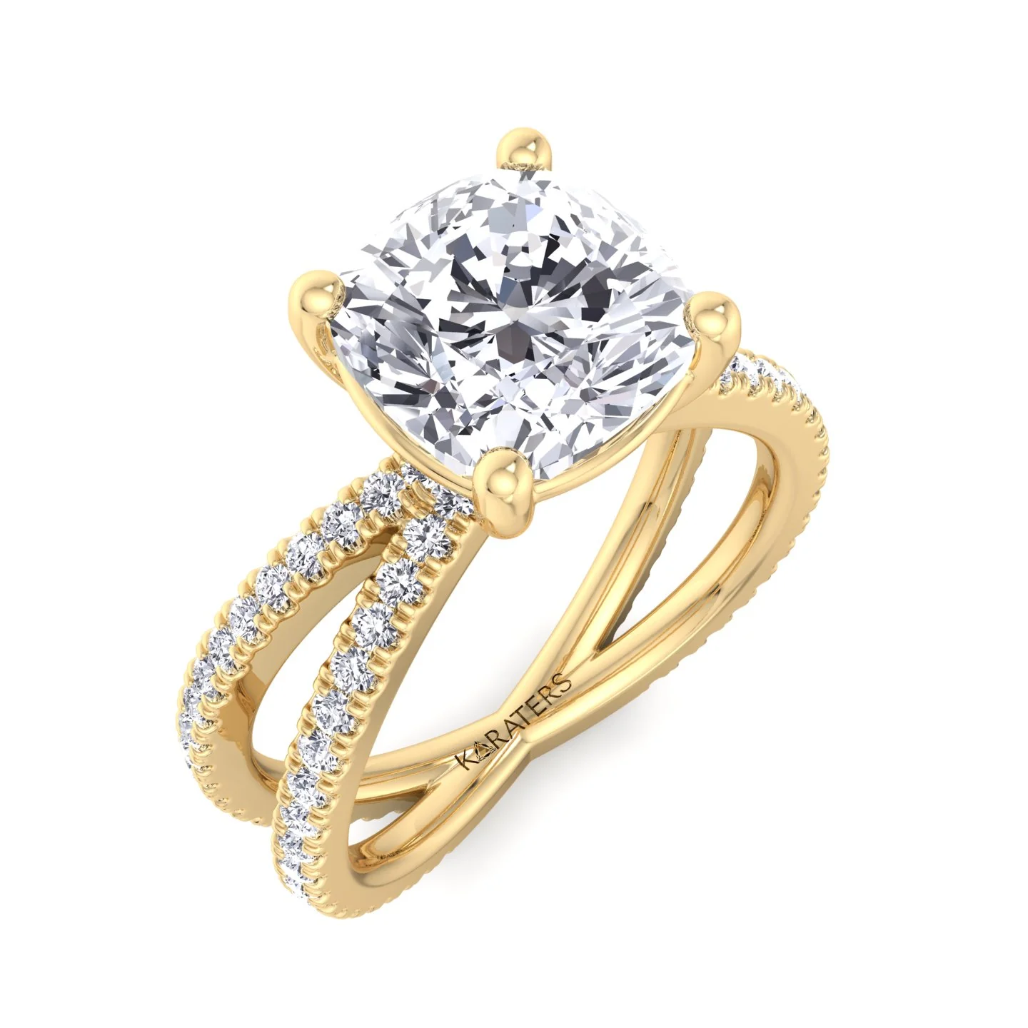 Cushion Cut Lab Grown Diamond Engagement Ring with Double BAND SideStones - Image 8