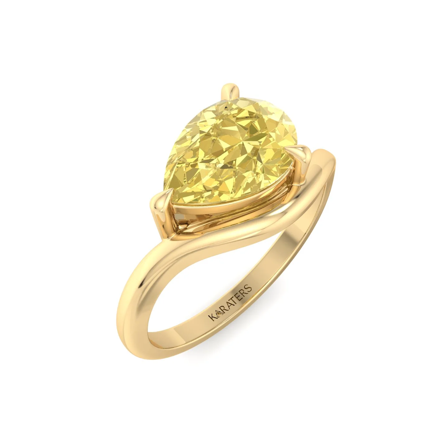 East West Pear Fancy Yellow Shape Lab Grown Diamond Curved Engagement Ring - Image 10
