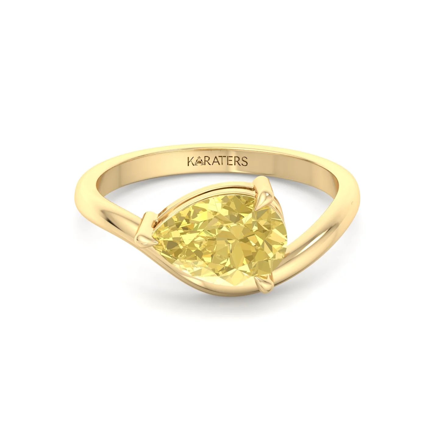 East West Pear Fancy Yellow Shape Lab Grown Diamond Curved Engagement Ring - Image 11