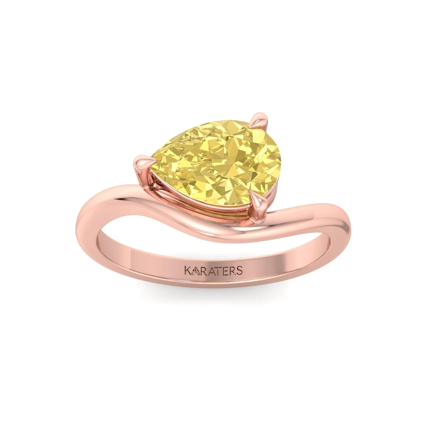 East West Pear Fancy Yellow Shape Lab Grown Diamond Curved Engagement Ring - Image 13
