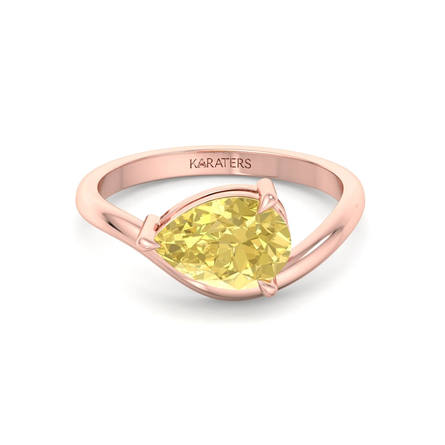 East West Pear Fancy Yellow Shape Lab Grown Diamond Curved Engagement Ring - Image 16
