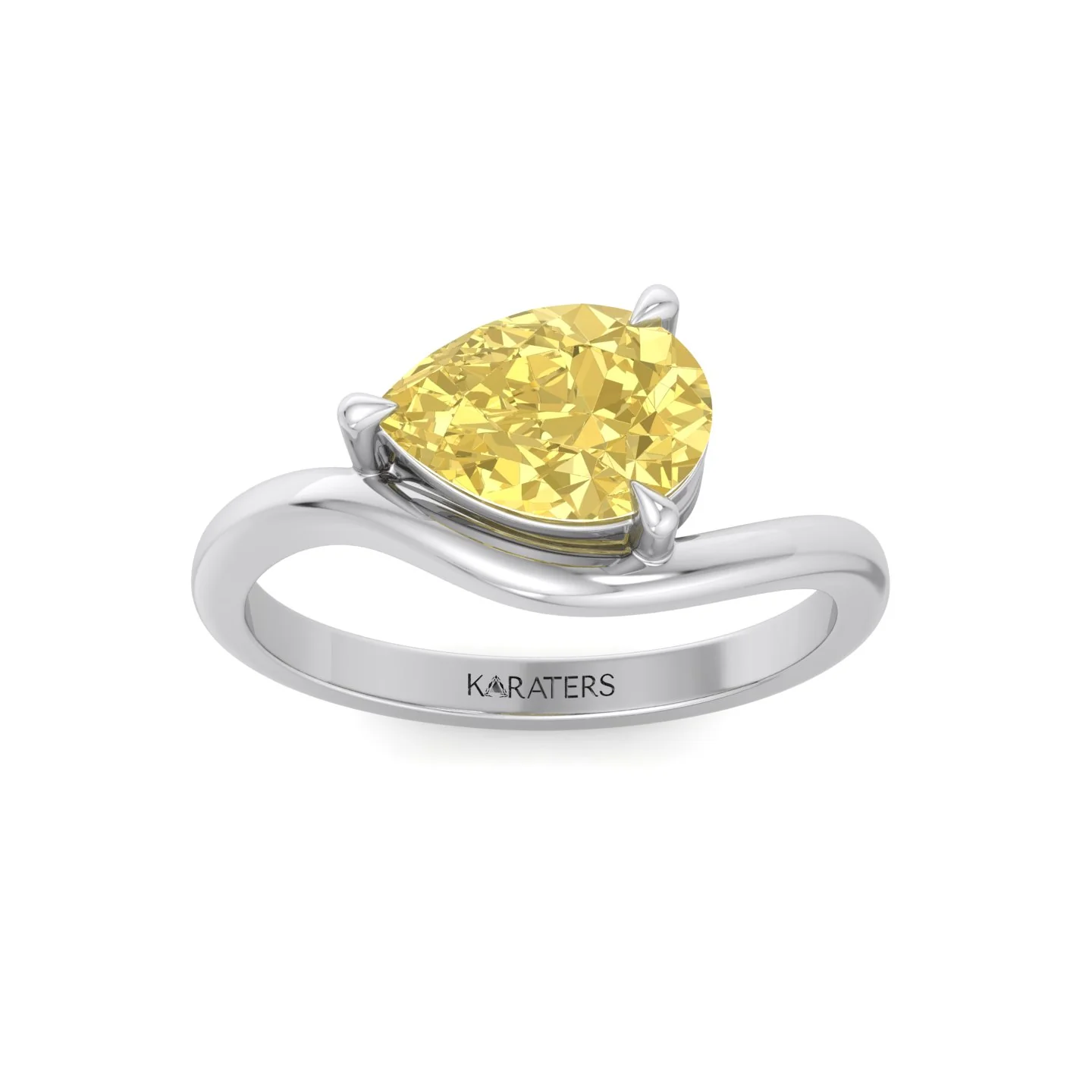 East West Pear Fancy Yellow Shape Lab Grown Diamond Curved Engagement Ring - Image 3