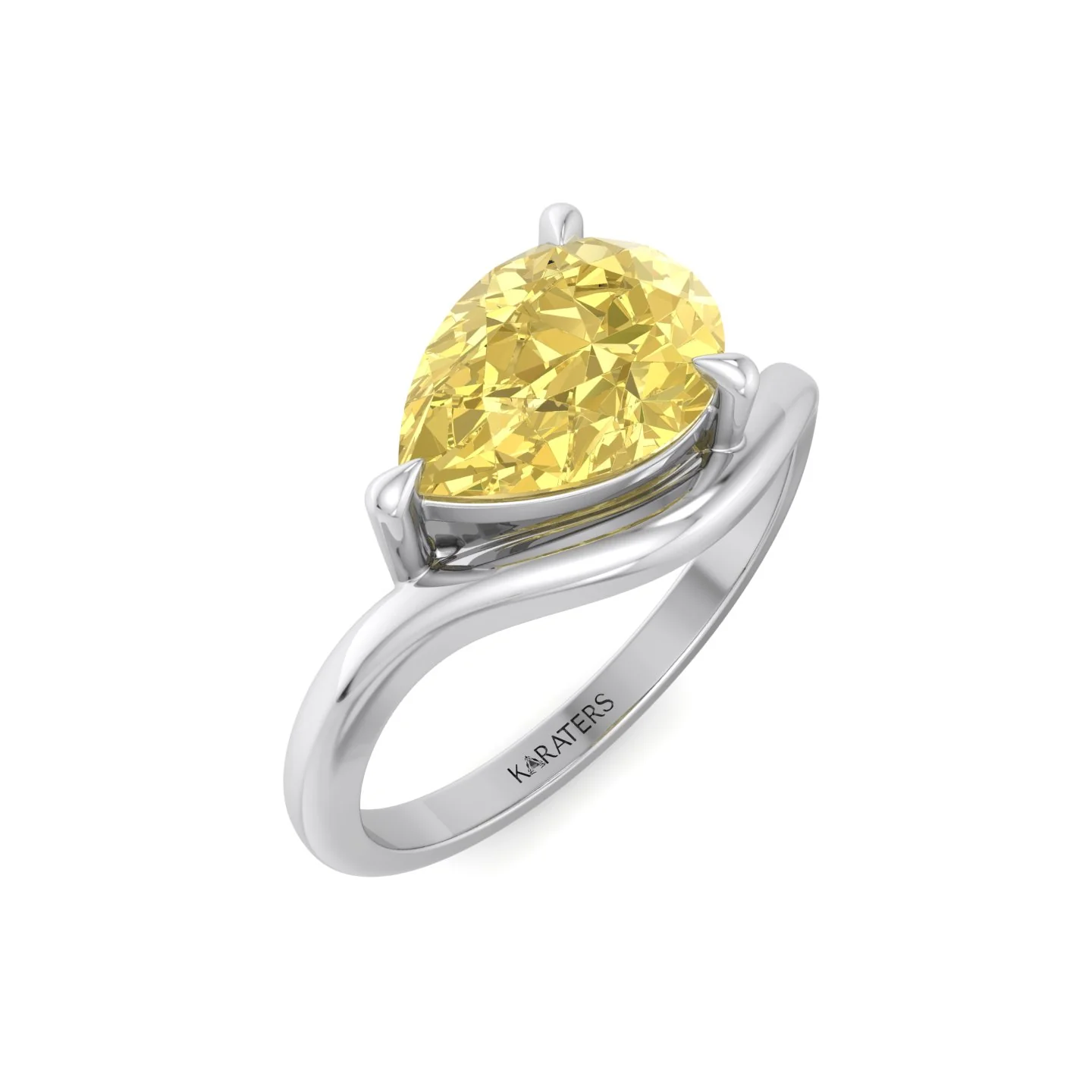 East West Pear Fancy Yellow Shape Lab Grown Diamond Curved Engagement Ring - Image 5