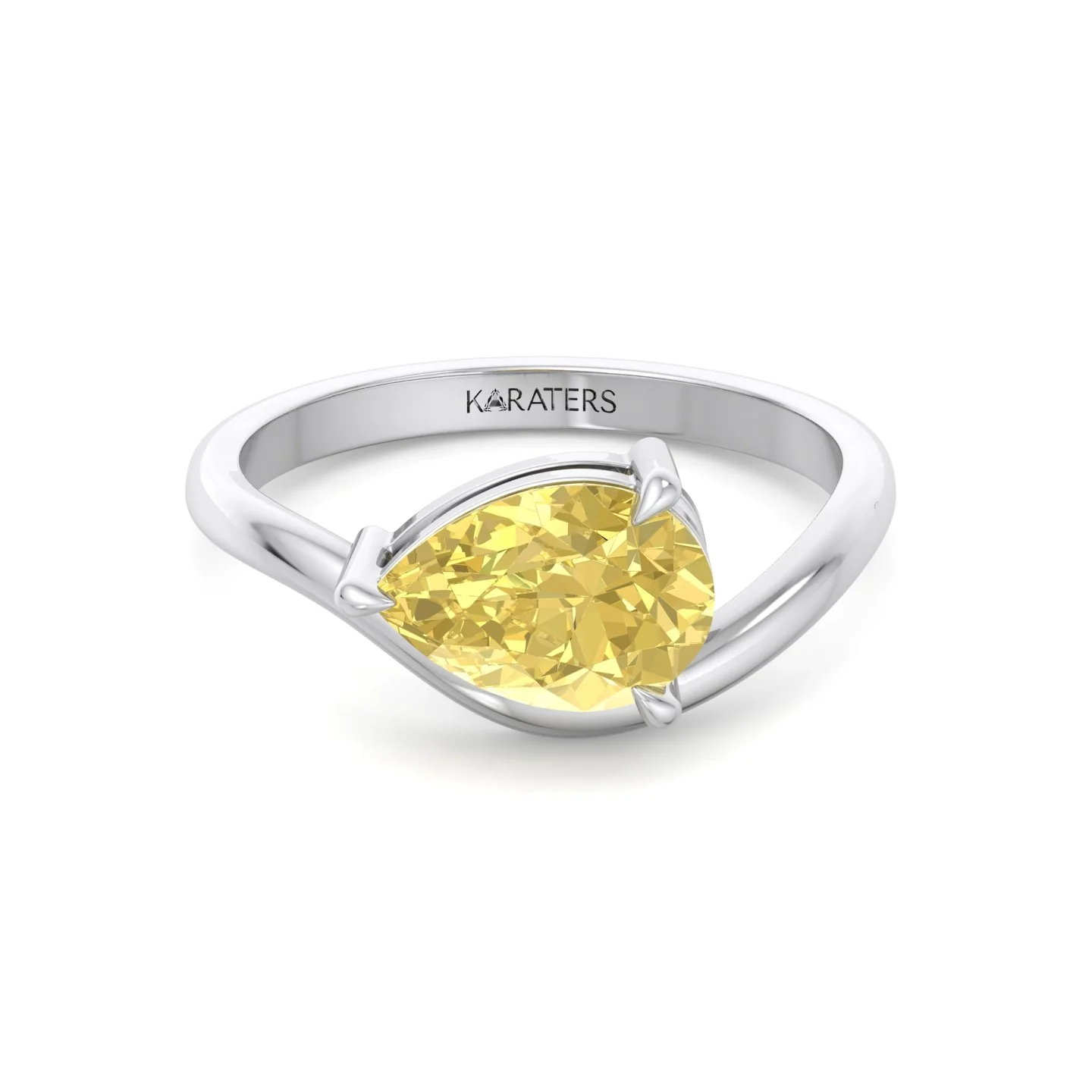 East West Pear Fancy Yellow Shape Lab Grown Diamond Curved Engagement Ring - Image 6