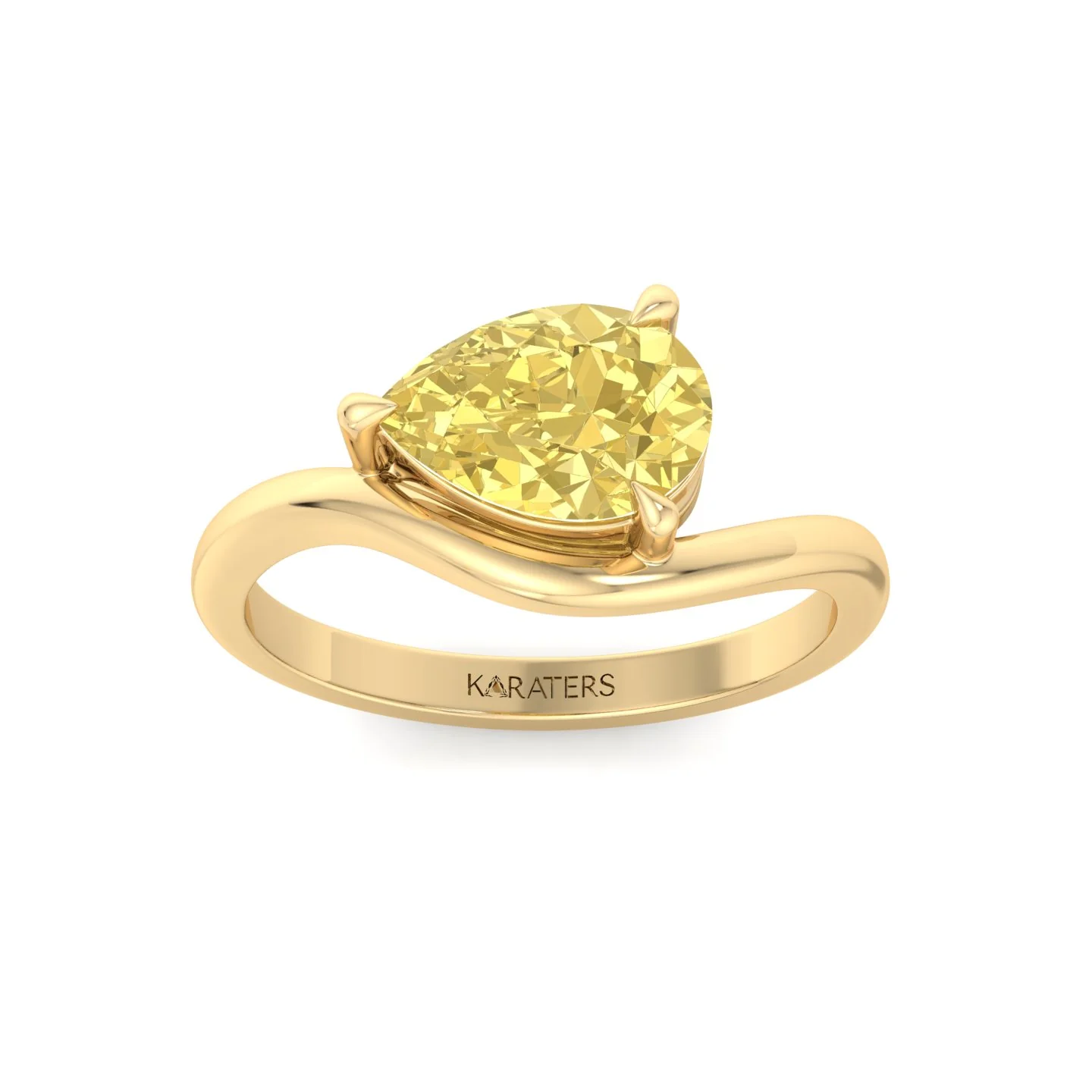 East West Pear Fancy Yellow Shape Lab Grown Diamond Curved Engagement Ring - Image 8
