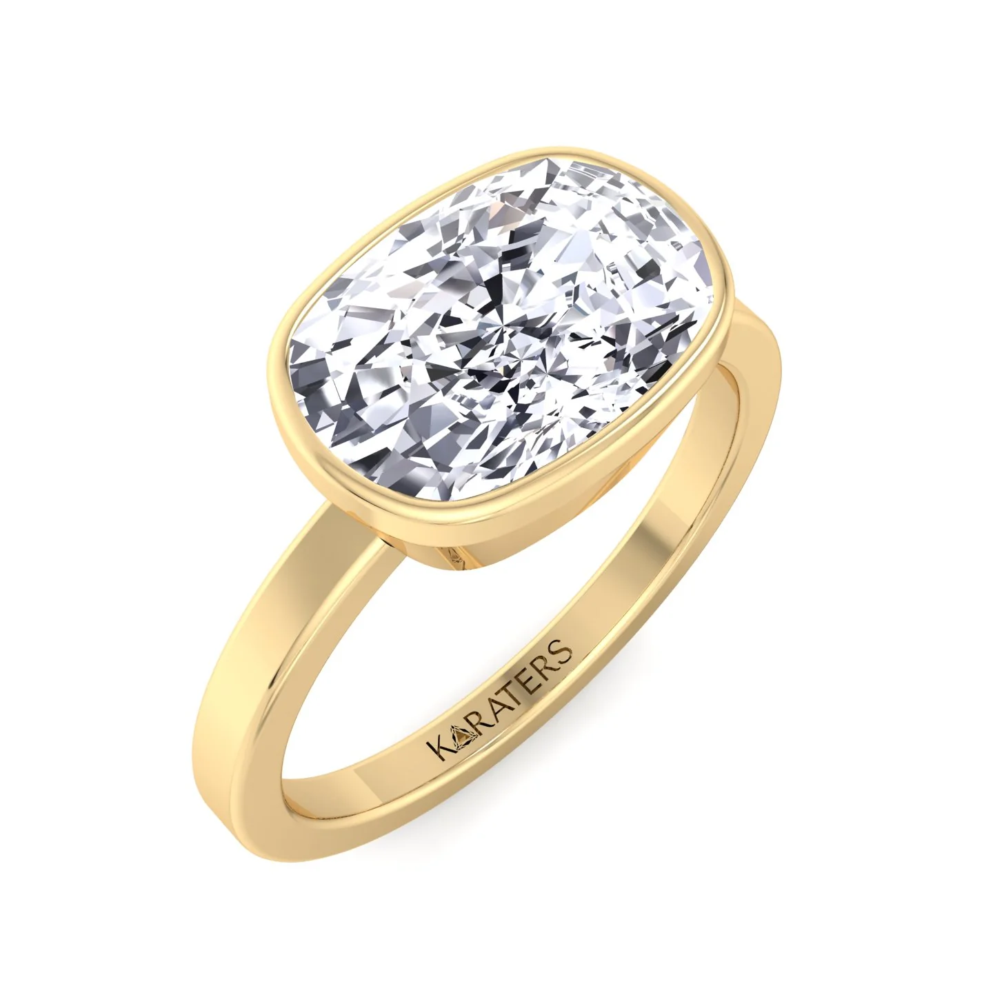Elongated Cushion Cut East West Lab Grown Diamond Bezel Engagement Ring - Image 11
