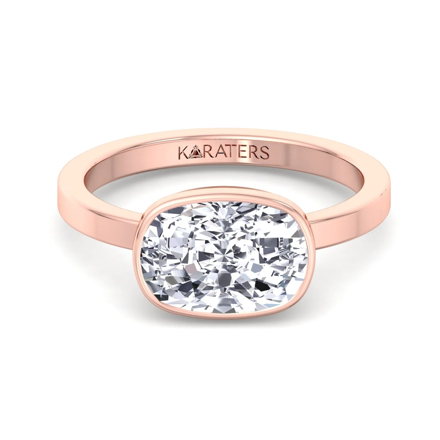 Elongated Cushion Cut East West Lab Grown Diamond Bezel Engagement Ring - Image 13