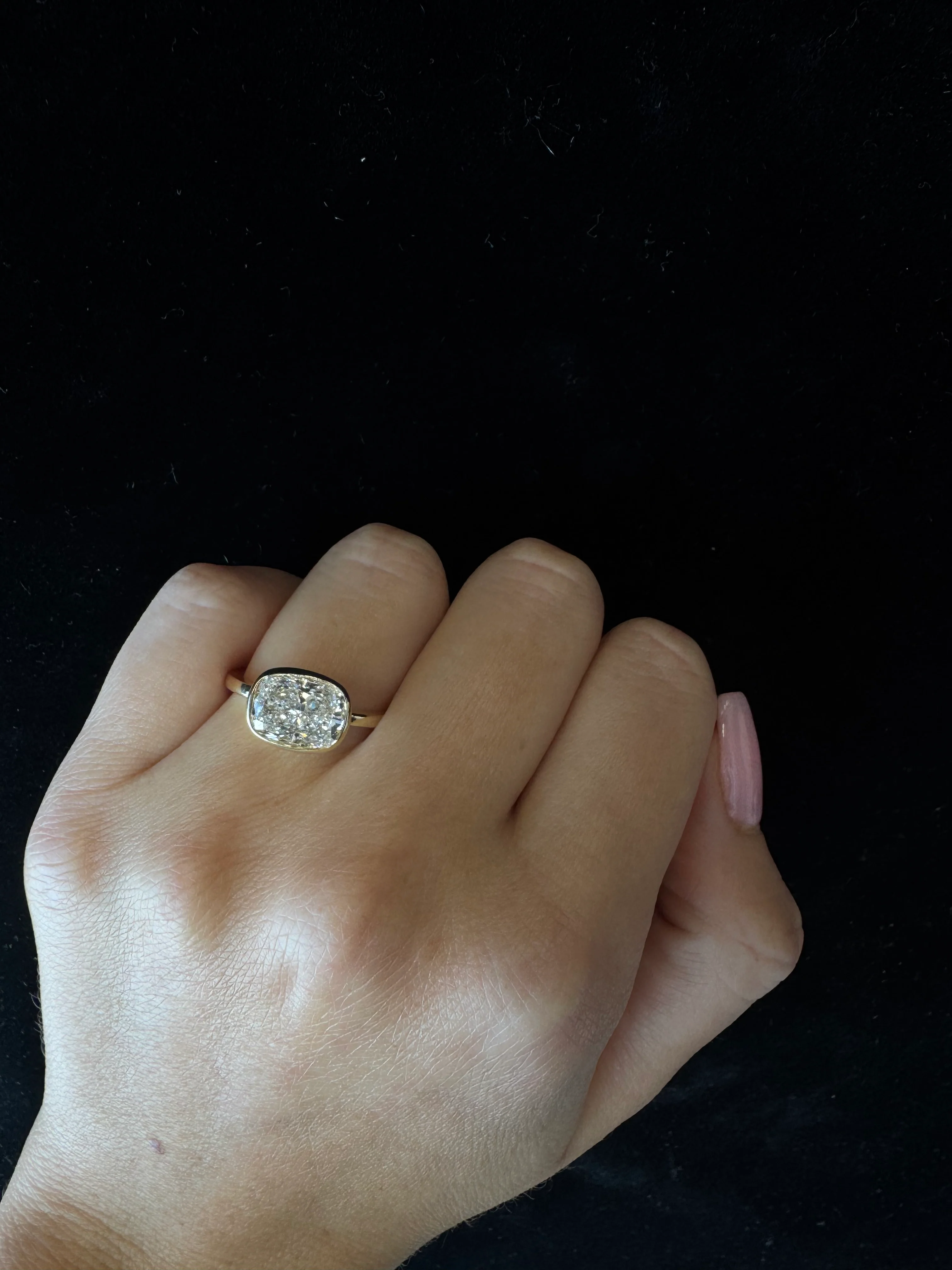 Elongated Cushion Cut East West Lab Grown Diamond Bezel Engagement Ring - Image 3