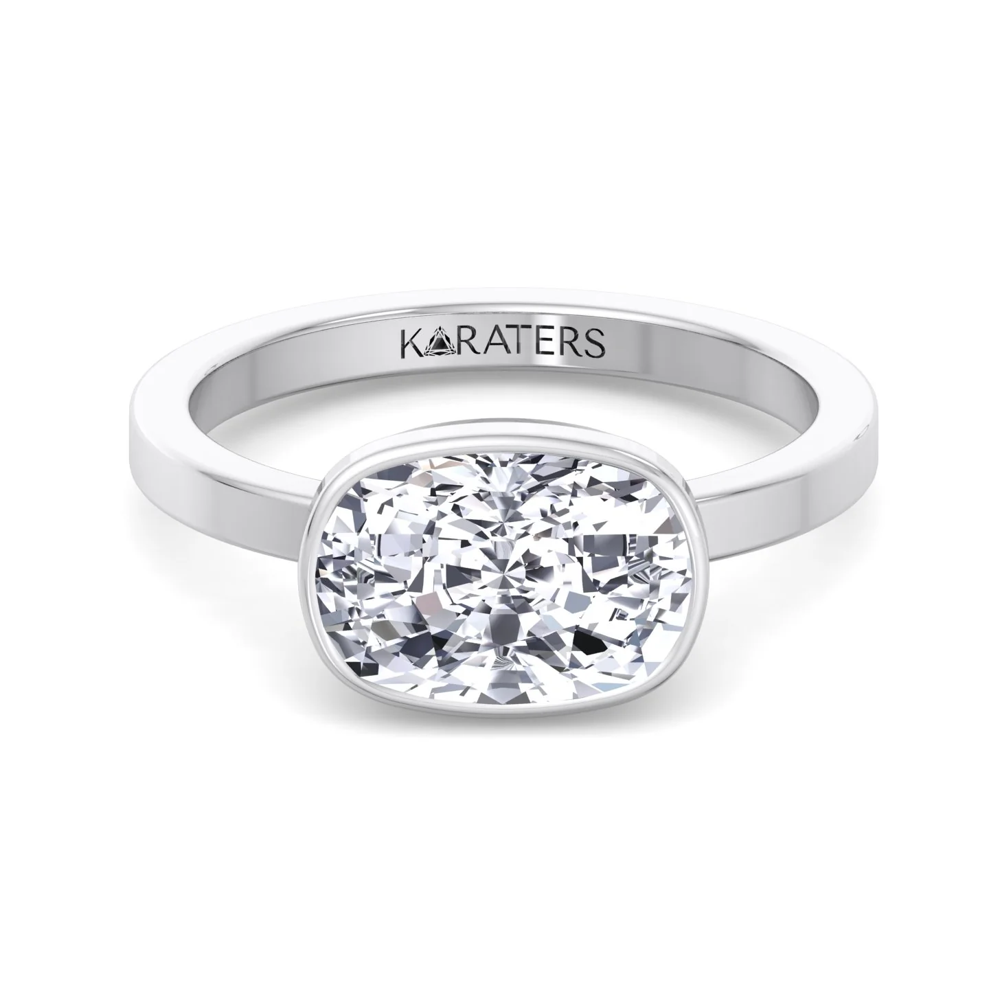 Elongated Cushion Cut East West Lab Grown Diamond Bezel Engagement Ring - Image 5