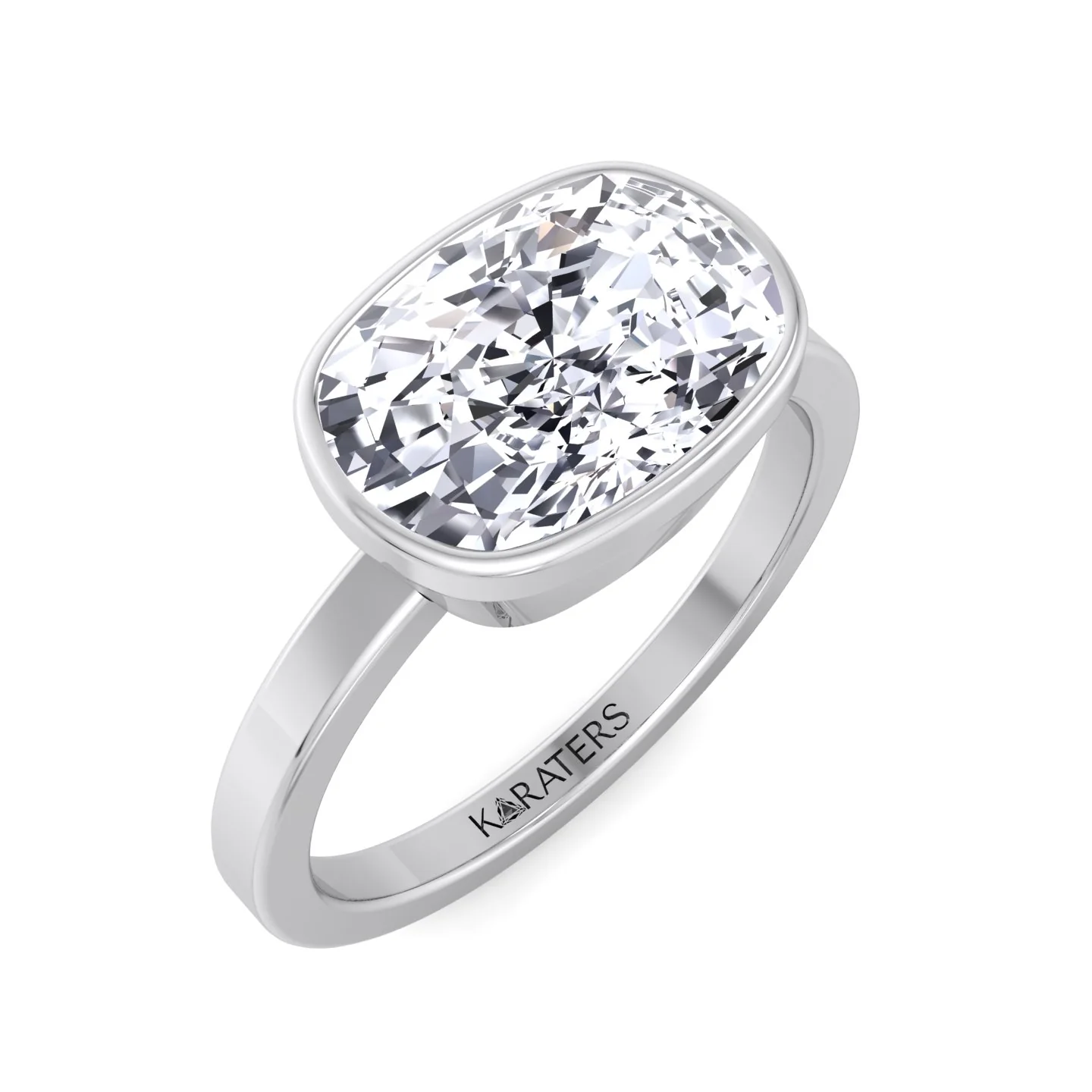 Elongated Cushion Cut East West Lab Grown Diamond Bezel Engagement Ring - Image 7