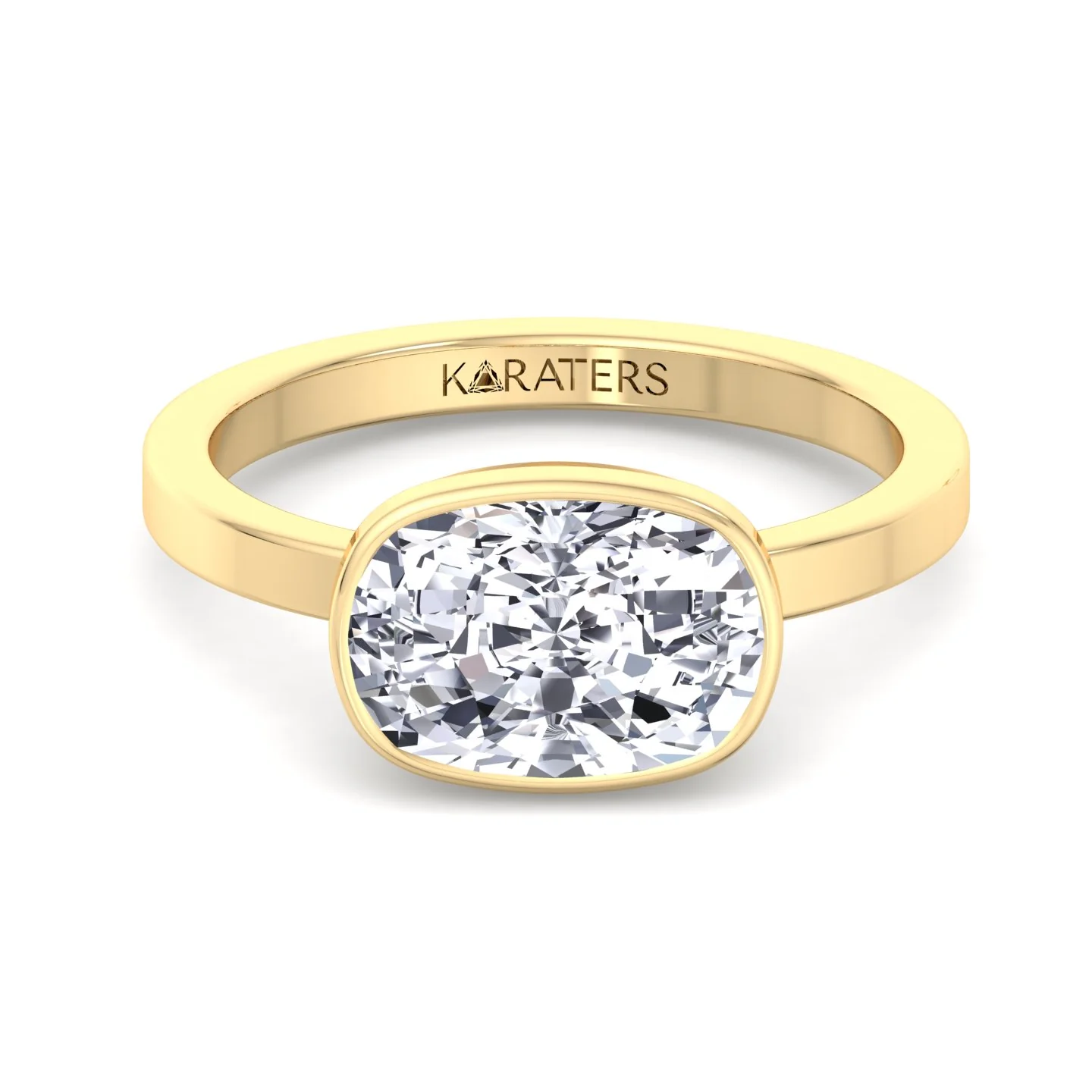 Elongated Cushion Cut East West Lab Grown Diamond Bezel Engagement Ring - Image 9