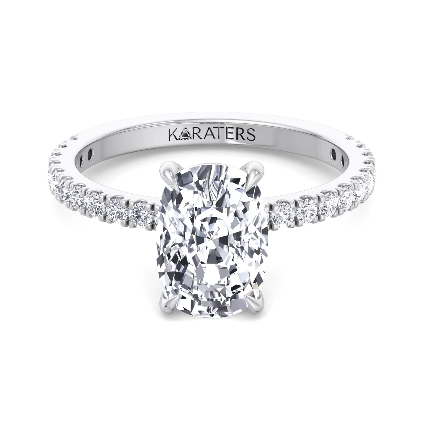 Elongated Cushion Cut Lab Grown Diamond Engagement Ring with Sidestones - Image 3