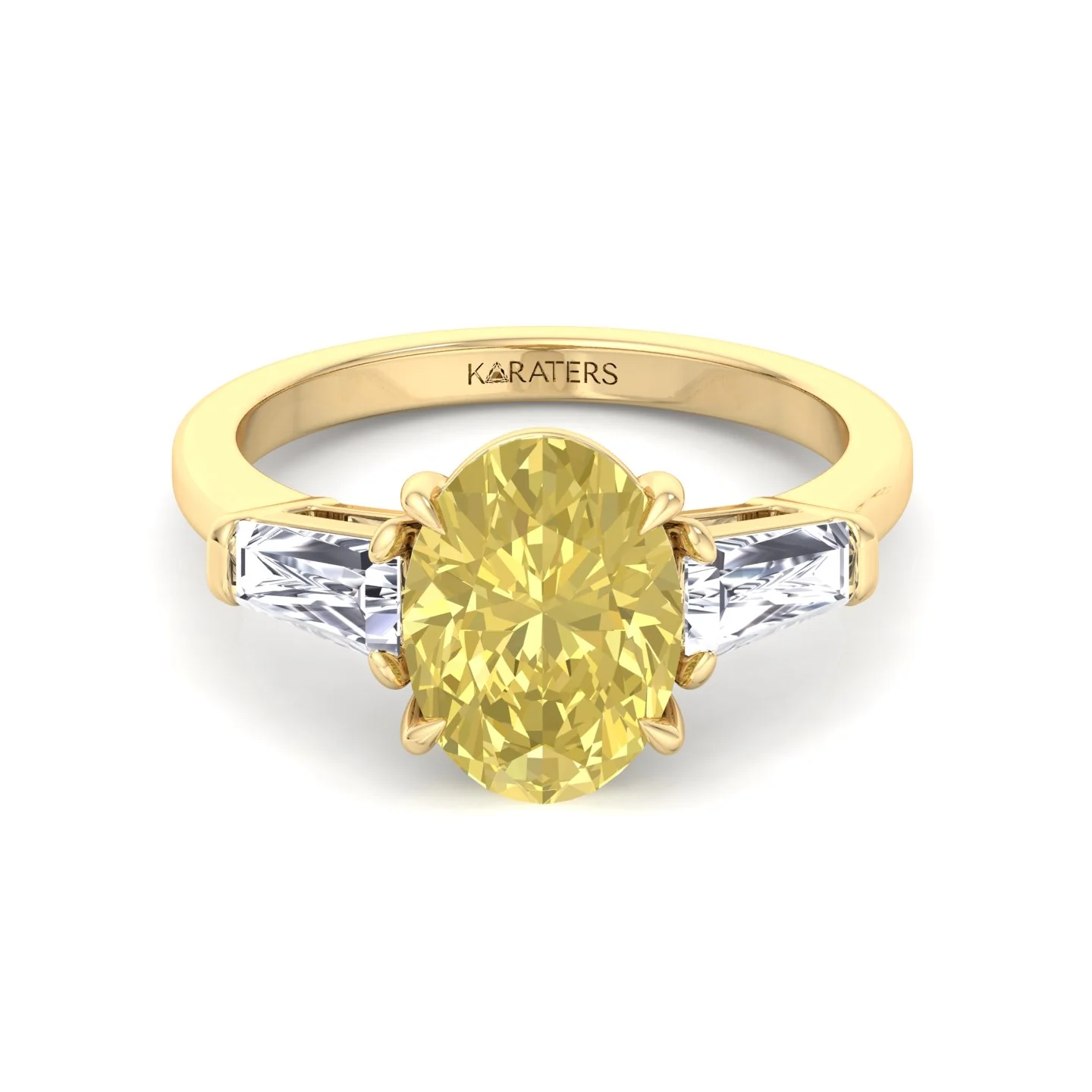 Fancy Yellow Oval Shape Lab Grown Diamond Engagement Ring with Tapered Baguette Sidestones - Image 11