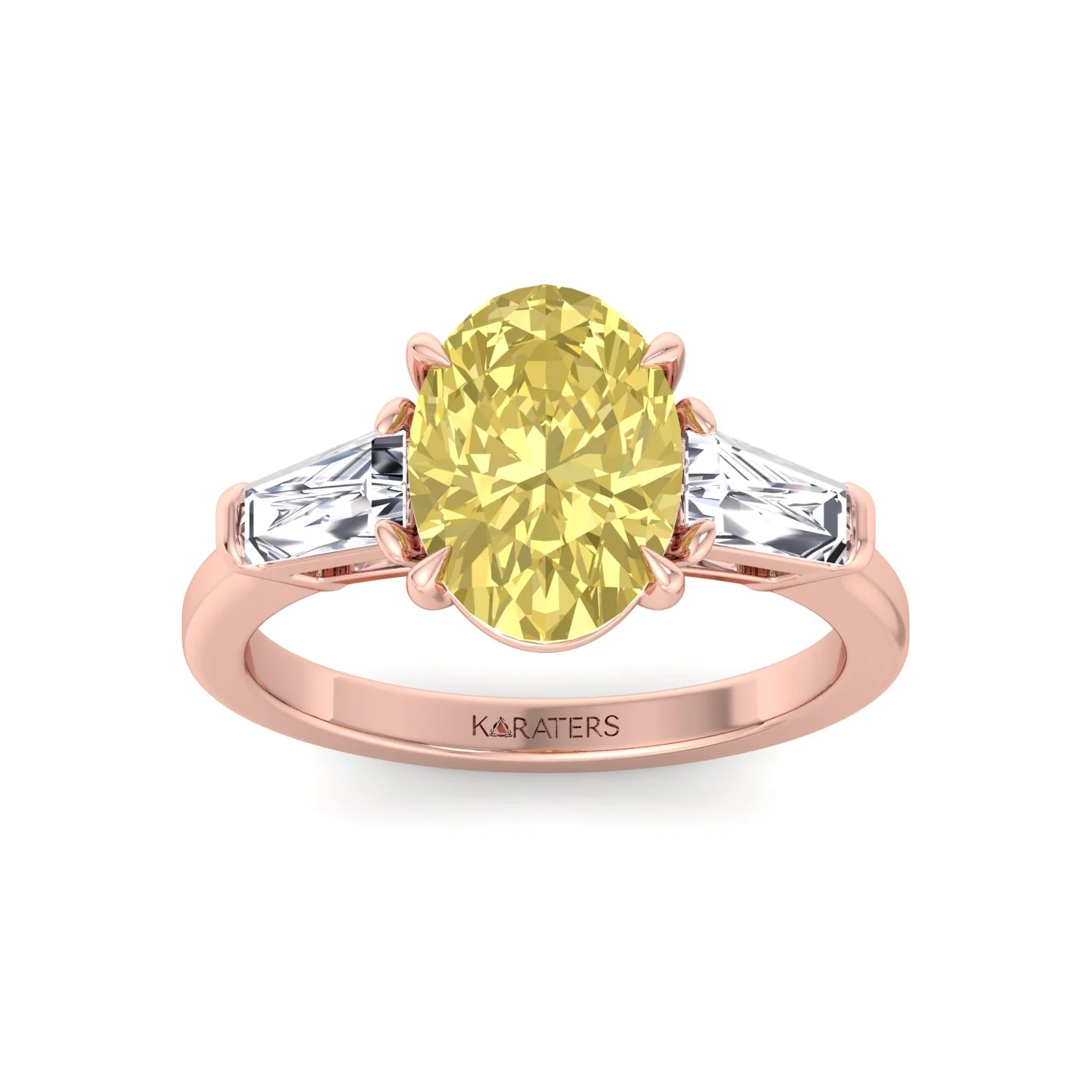 Fancy Yellow Oval Shape Lab Grown Diamond Engagement Ring with Tapered Baguette Sidestones - Image 13