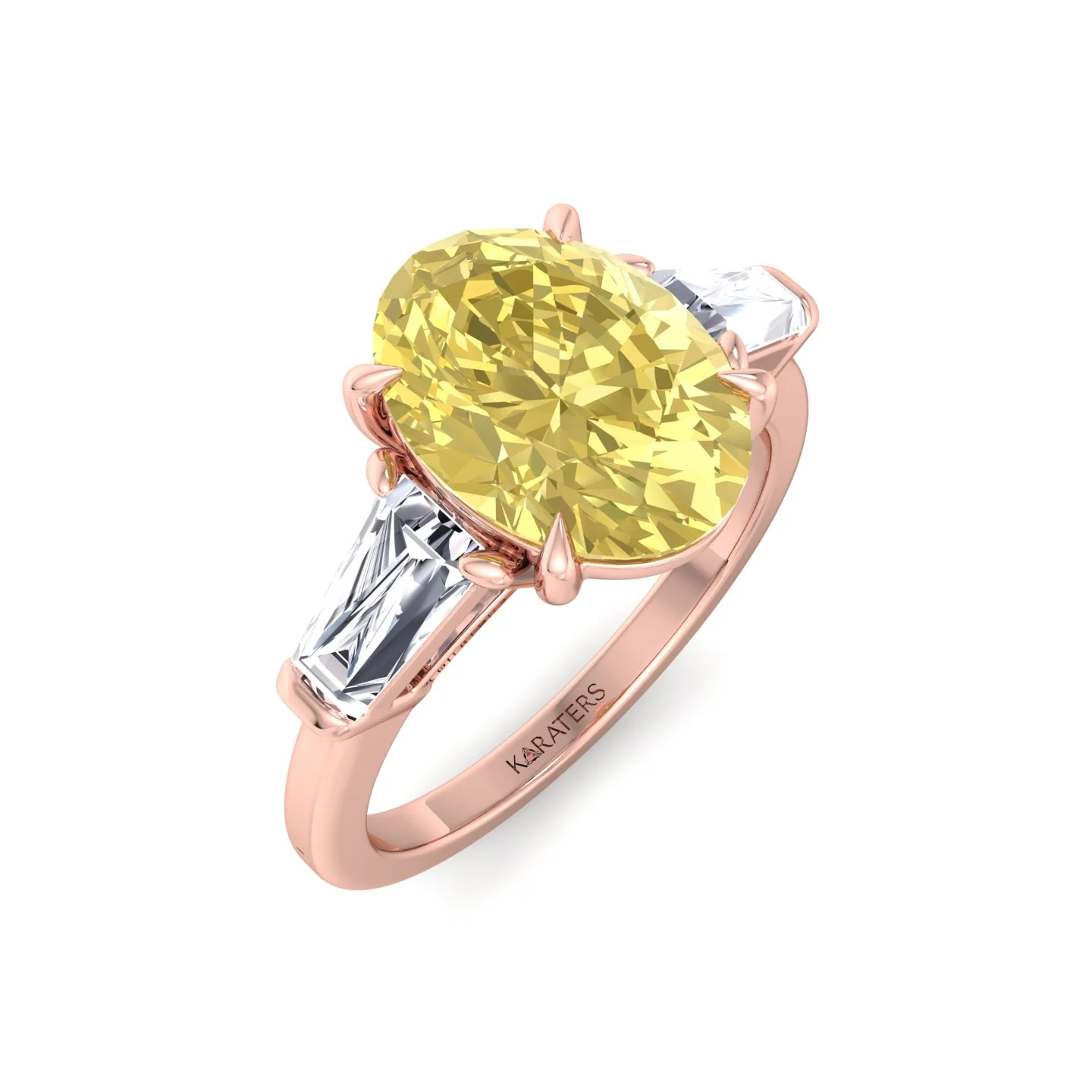 Fancy Yellow Oval Shape Lab Grown Diamond Engagement Ring with Tapered Baguette Sidestones - Image 15